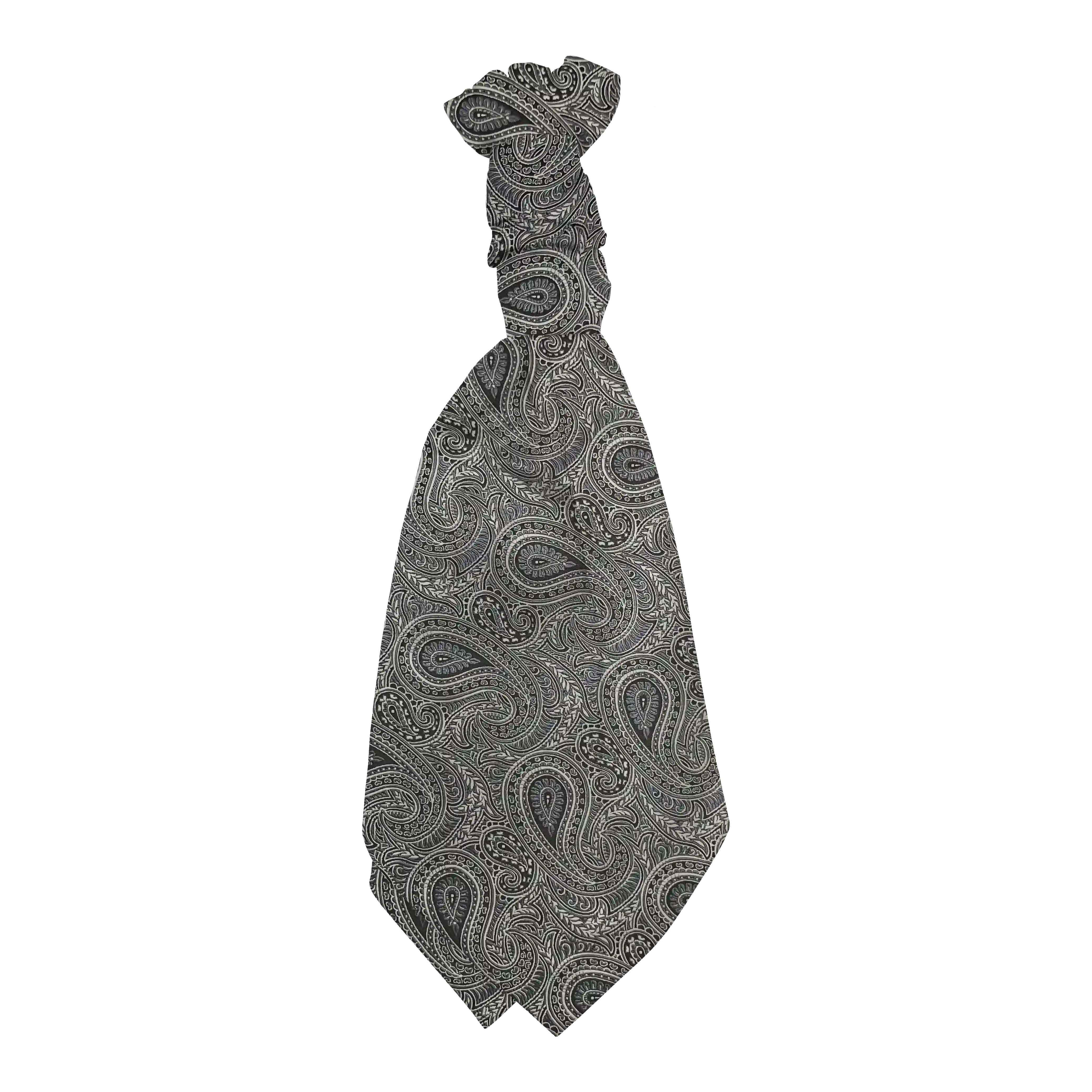 Plastronette mit gebauschtem Knoten aus Seide, Stoff: graues Paisley auf schwarz (7247)