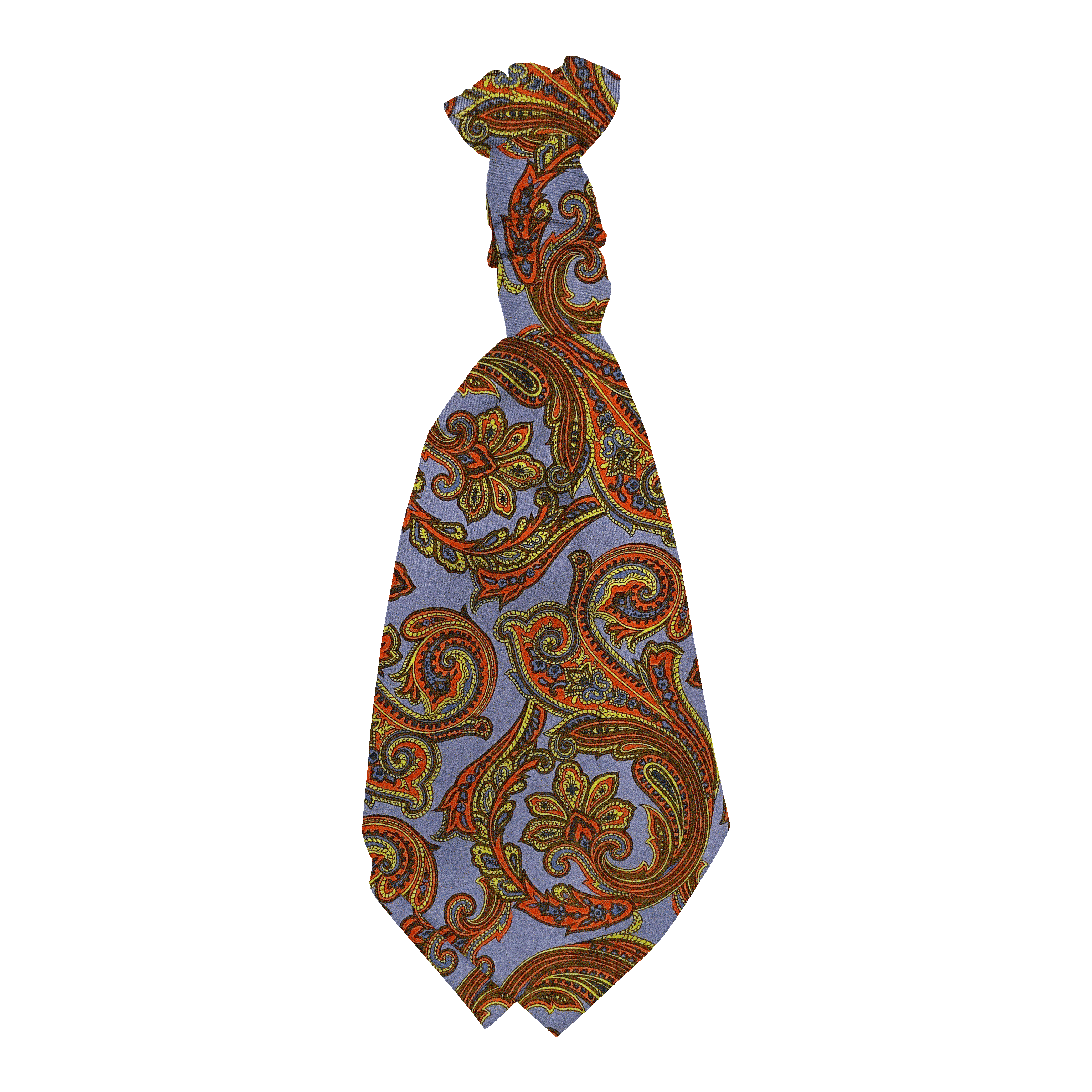 Plastronette mit gebauschtem Knoten aus Seide, Stoff: großes mehrfarbiges Paisley auf blau (6754)