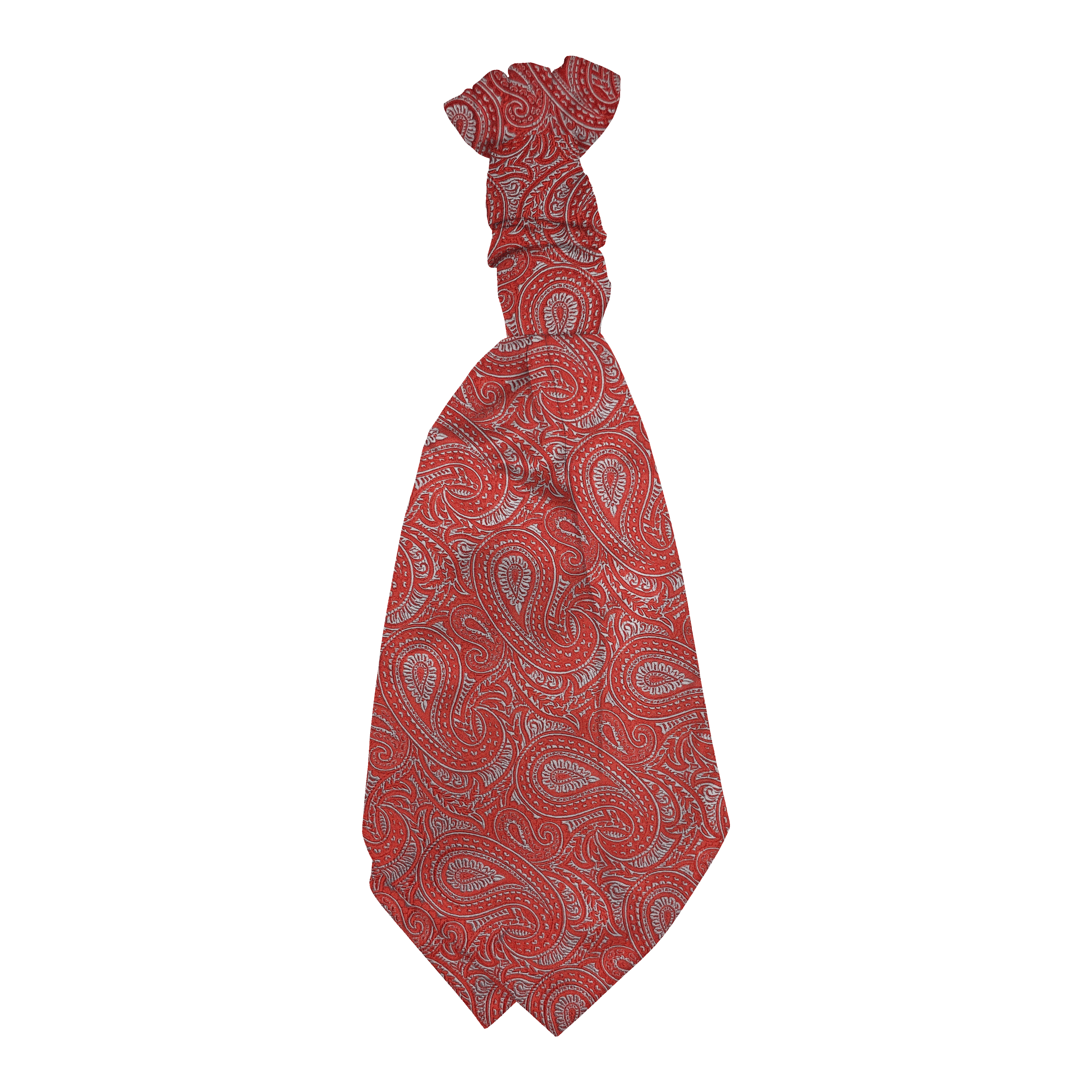 Plastronette mit gebauschtem Knoten aus Seide, Stoff: hellblaues Paisley auf rot (7244)