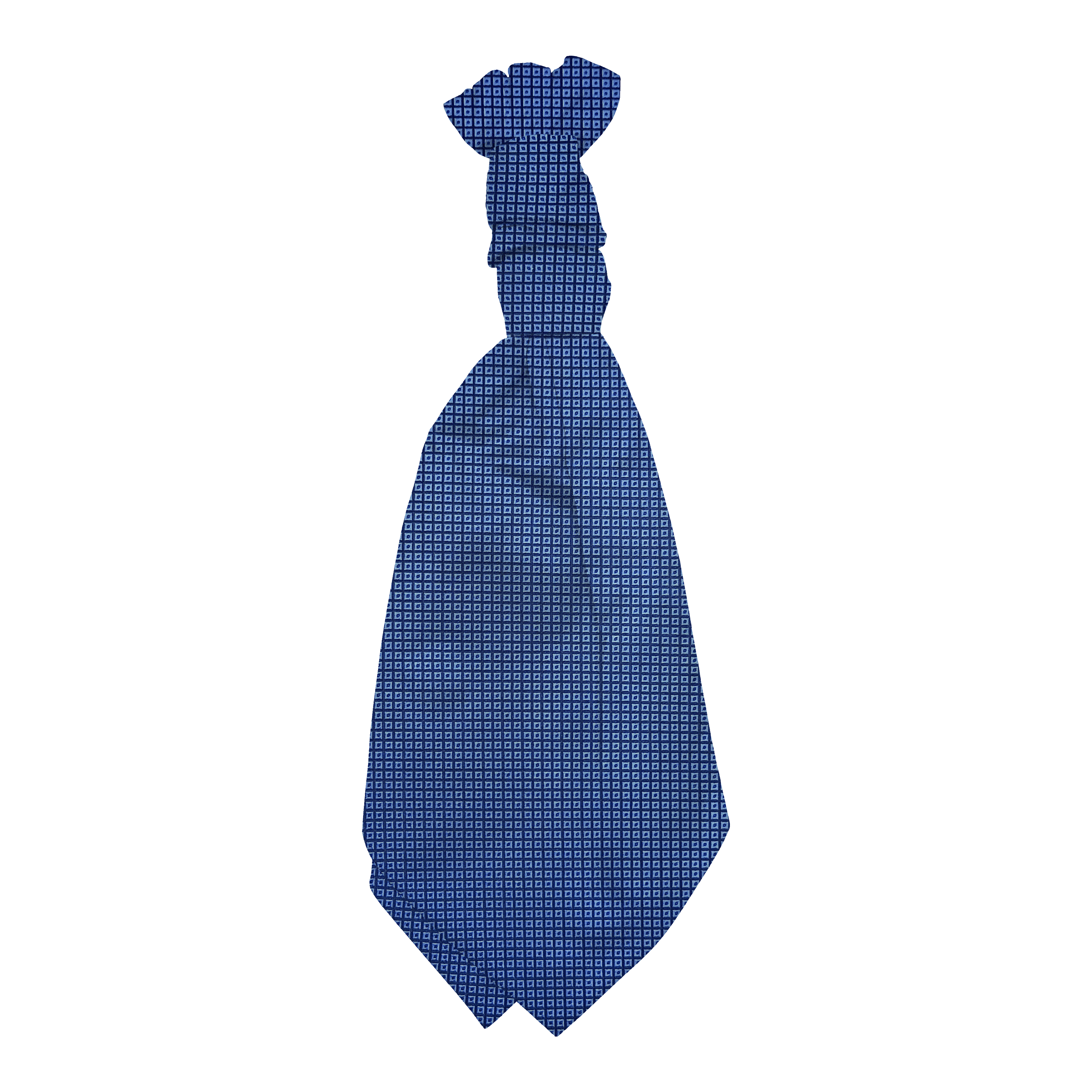 Plastronette mit gebauschtem Knoten aus Seide, Stoff: kleine blaue Quadrate auf dunkelblau (7048)