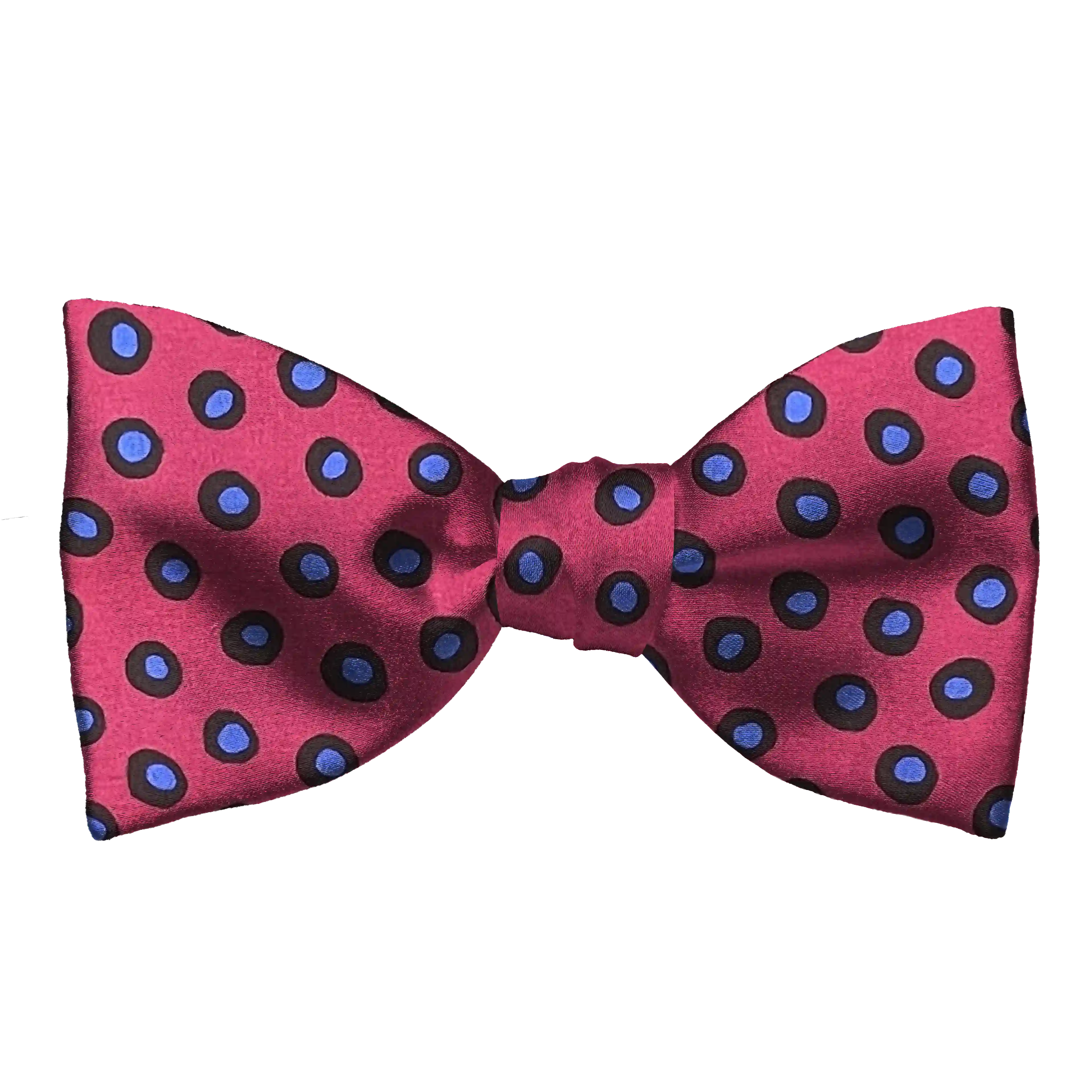[BT-S-65-E-60-6112] Schleife aus Seide, Form: gerade, Höhe: 65 mm, Stoff: blau-schwarz gefleckt auf magenta (6112) (EASY: vorgebunden mit verstellbarer Größe)