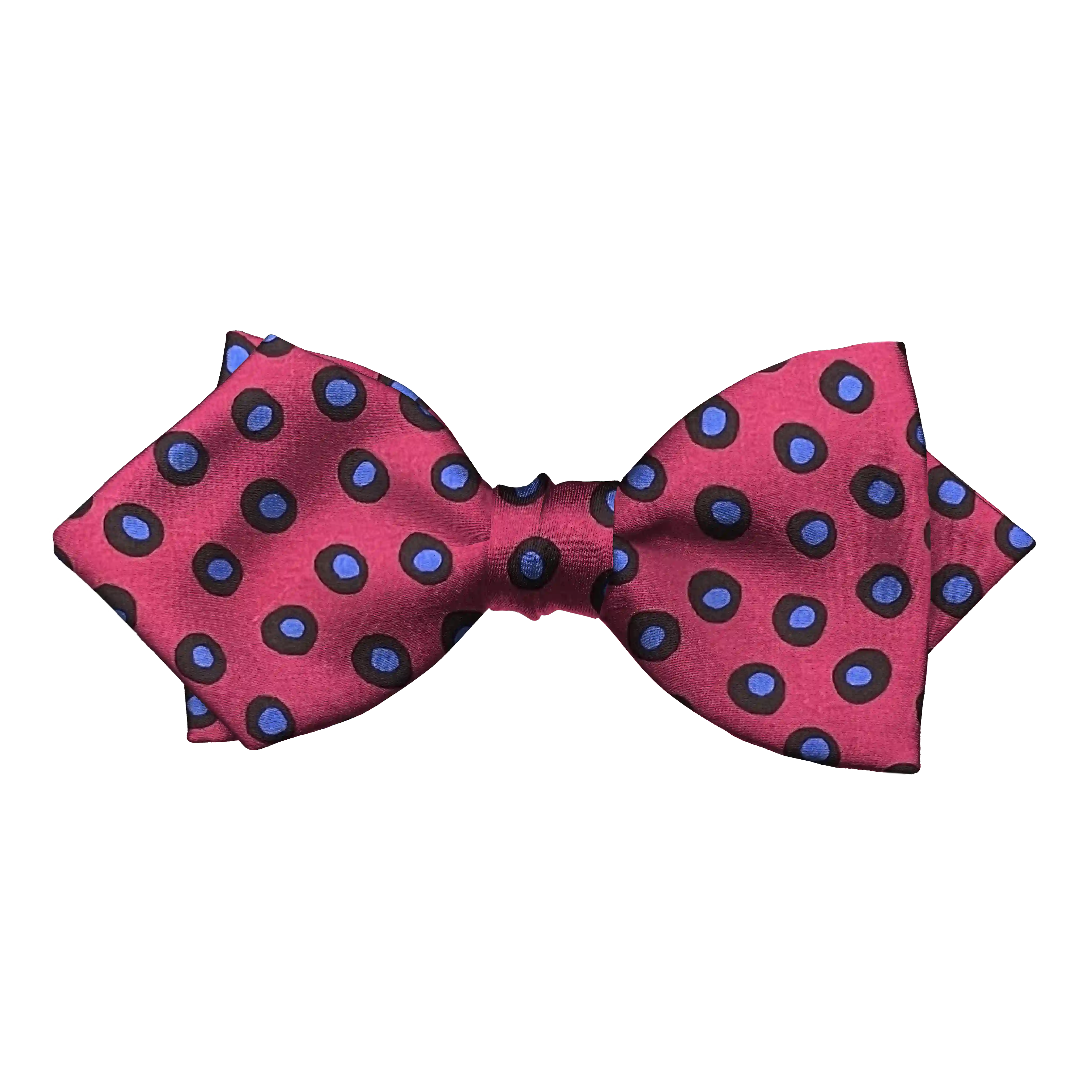 [BT-P-60-E-60-6112] Schleife aus Seide, Form: spitz, Höhe: 60 mm, Stoff: blau-schwarz gefleckt auf magenta (6112) (EASY: vorgebunden mit verstellbarer Größe)