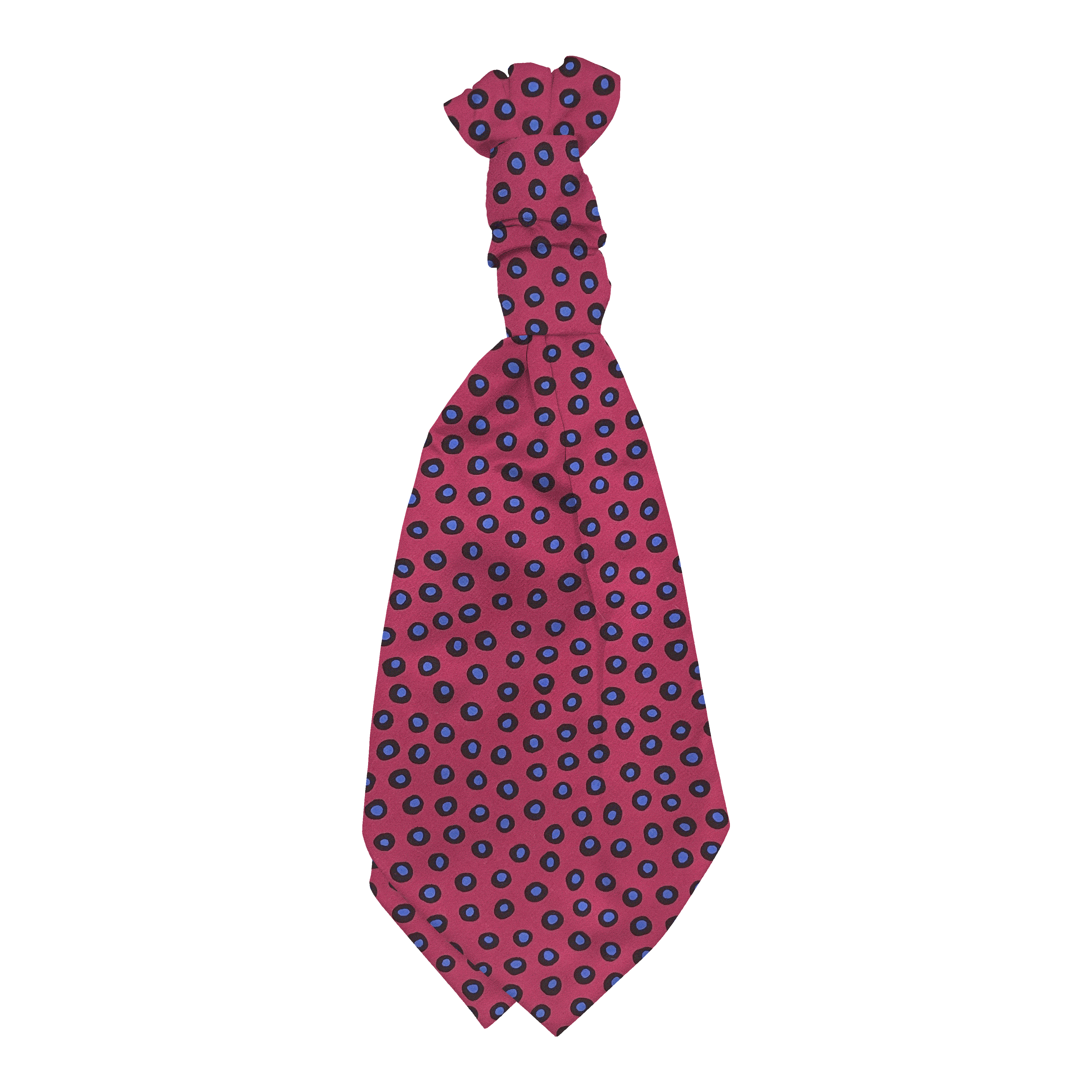 Plastronette mit gebauschtem Knoten aus Seide, Stoff: blau-schwarz gefleckt auf magenta (6112)