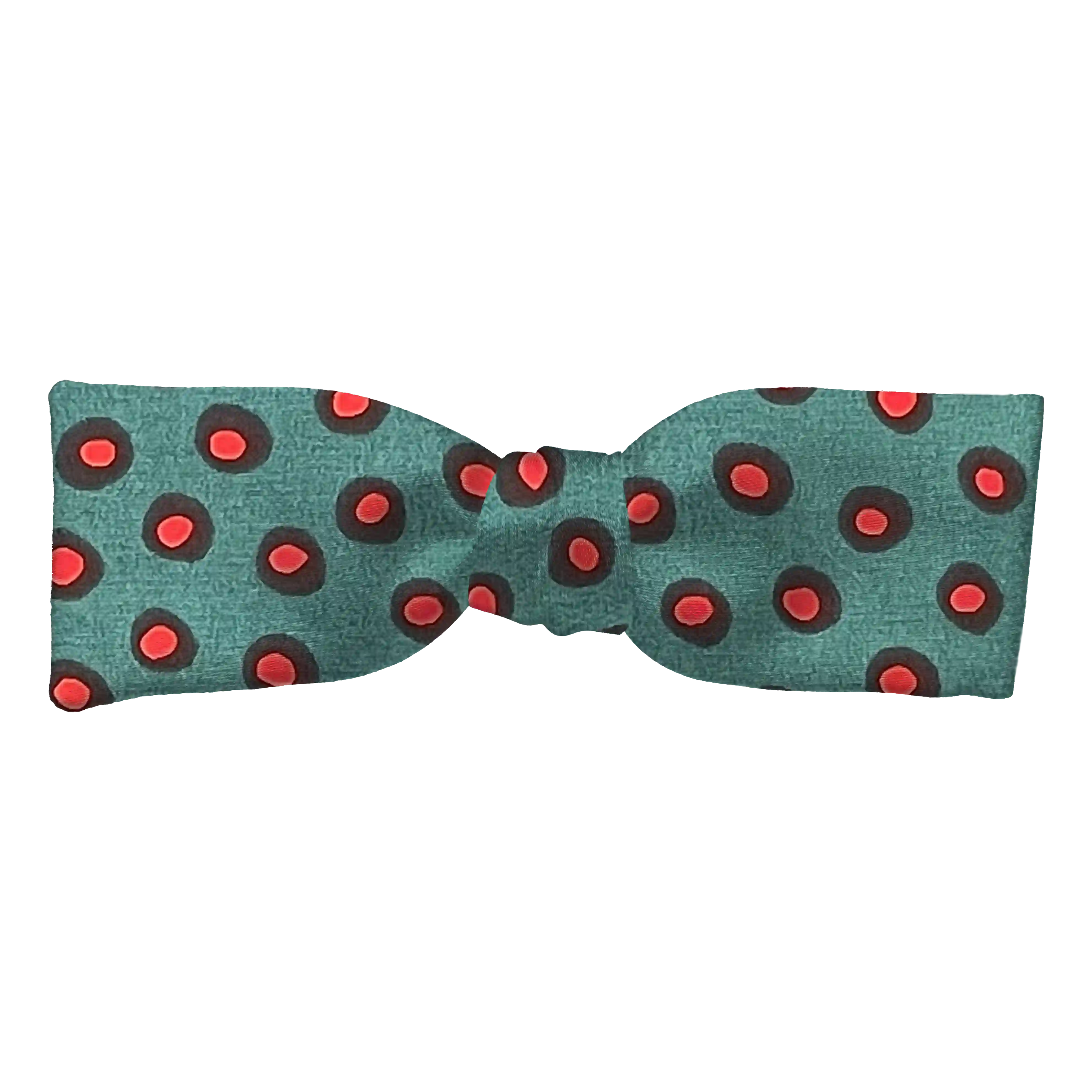 [BT-S-35-E-60-6113] Schleife aus Seide, Form: gerade, Höhe: 35 mm, Stoff: rot-blau gefleckt auf türkis (6113) (EASY: vorgebunden mit verstellbarer Größe)
