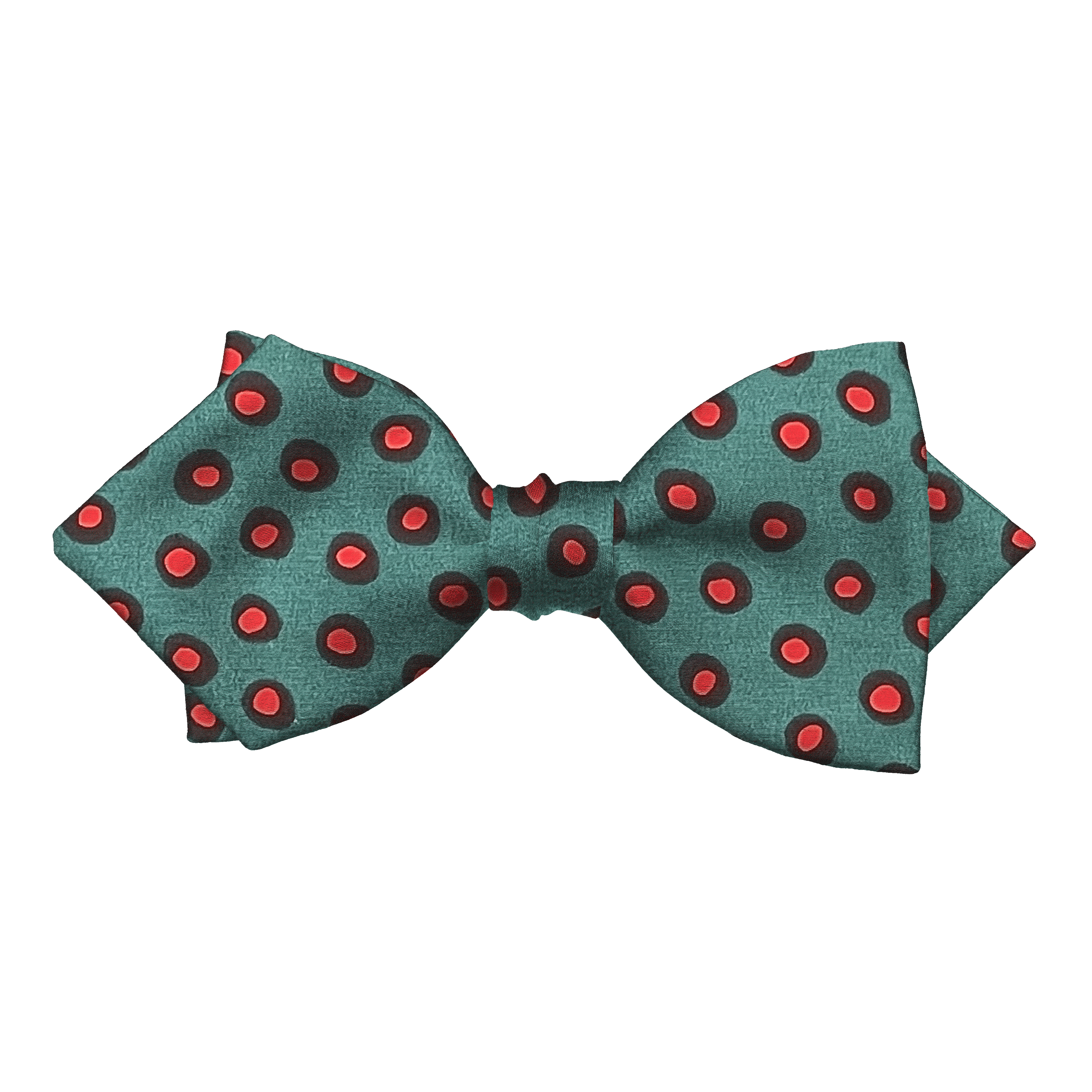 Schleife aus Seide, Form: spitz, Höhe: 60, Stoff: rot-blau gefleckt auf türkis (6113)