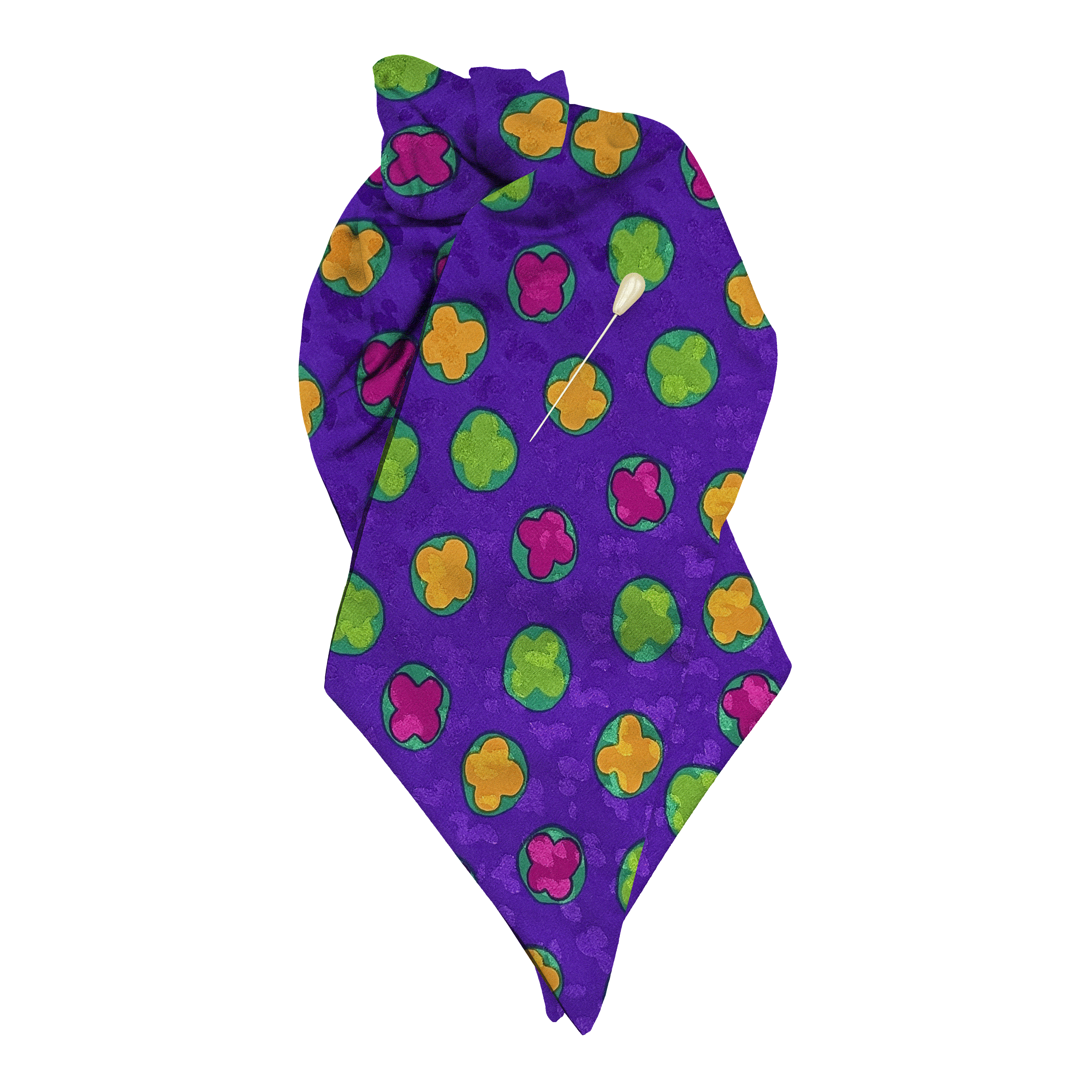 Plastron aus Seide, Stoff: bunte Kleeblattformen auf lila (6705)