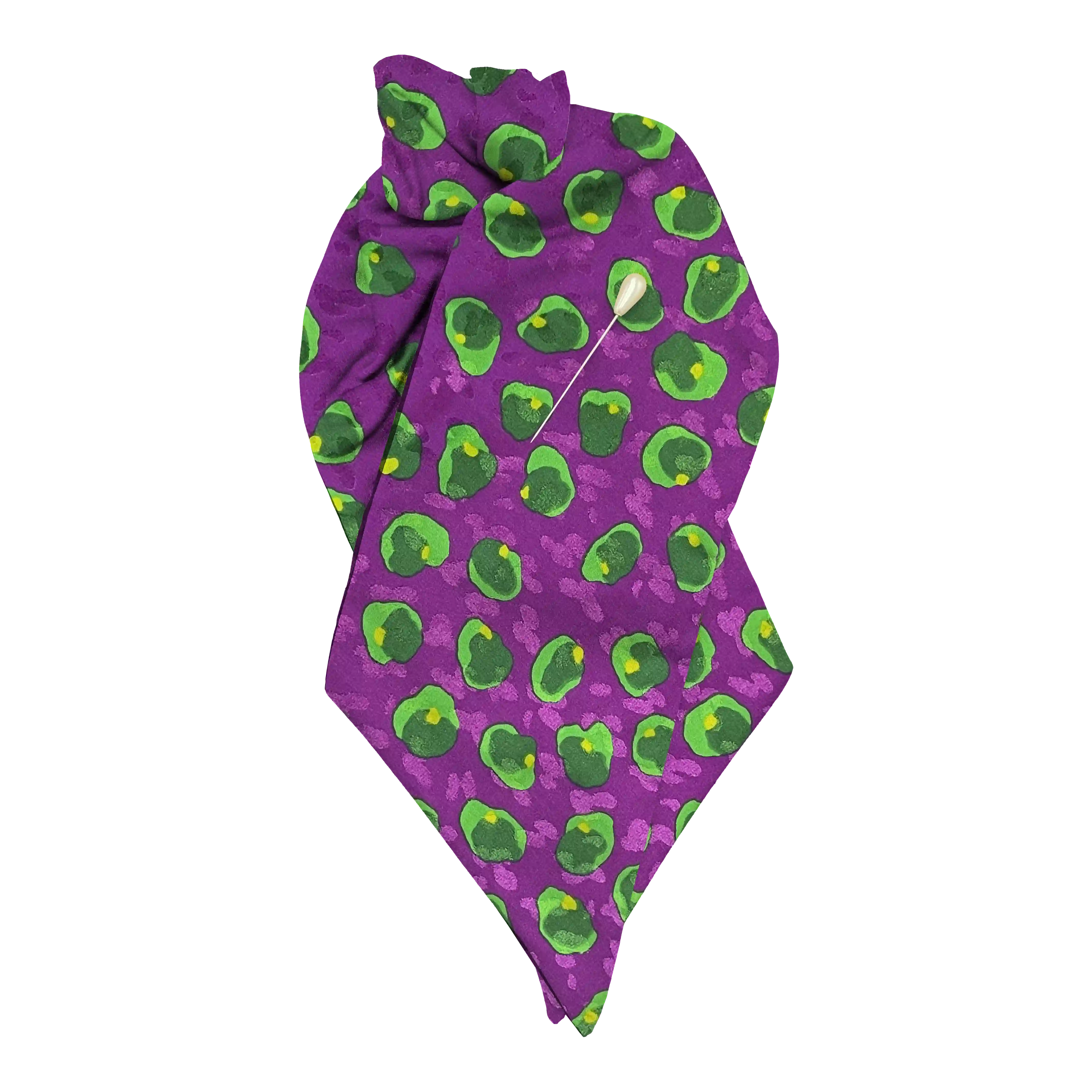 plastron from silk, fabric: green speckled on purple (6707)