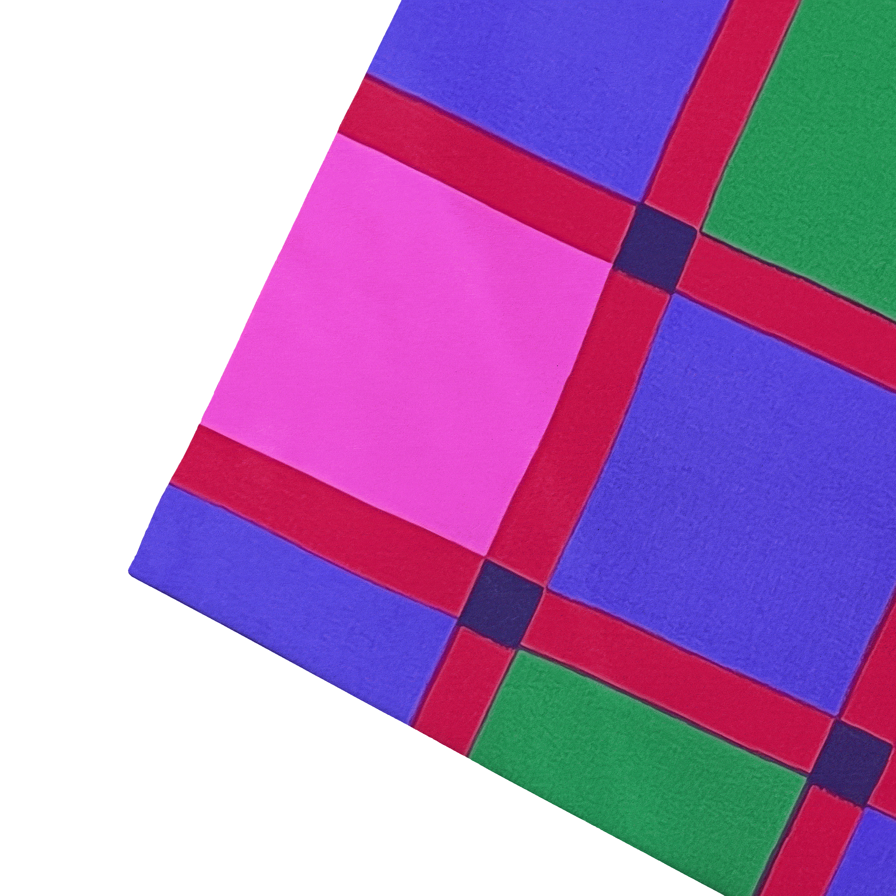 Ziertuch aus Seide, 30 x 30 cm, Stoff: grüne, lila und pinke Quadrate im roten Raster (6327)