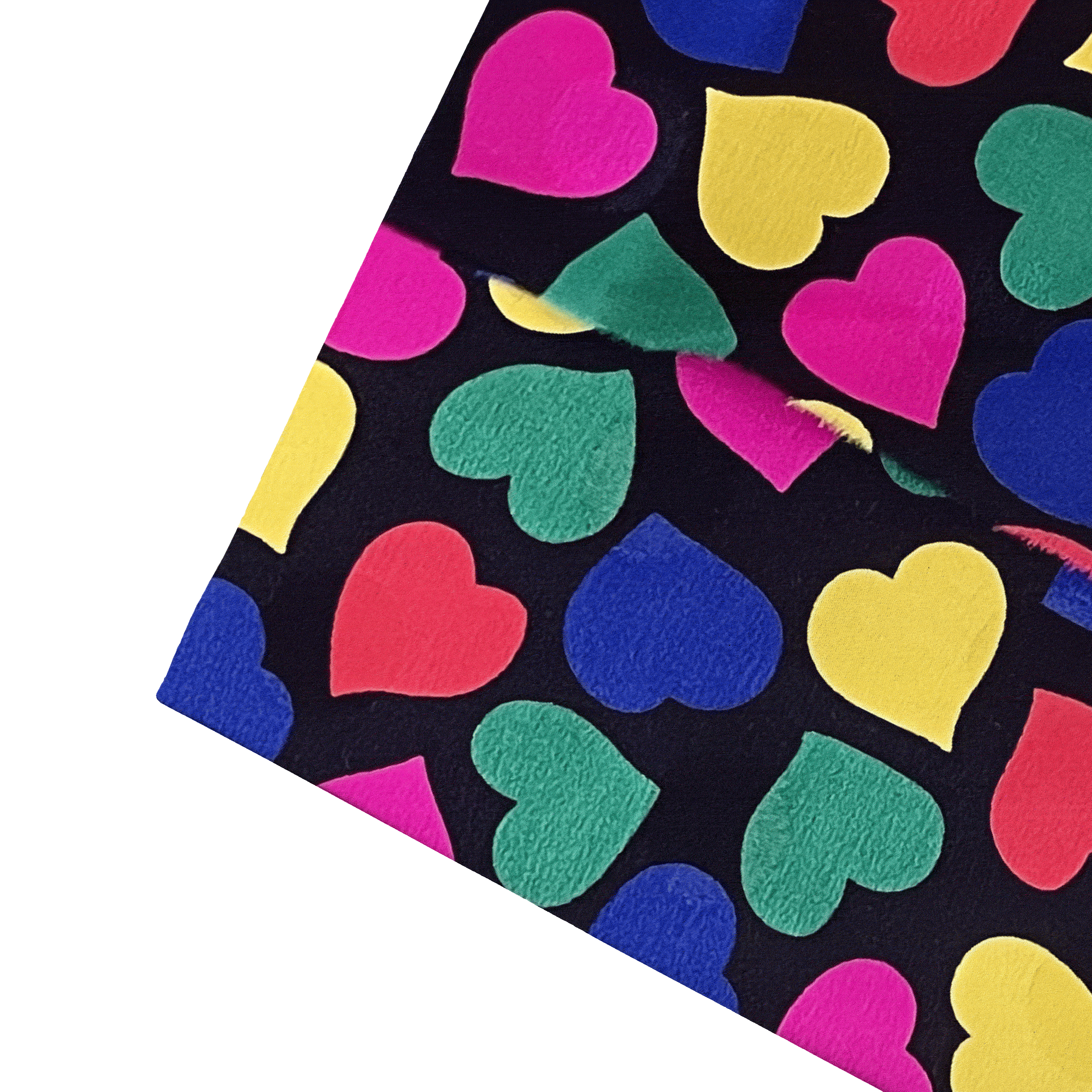 Ziertuch aus Seide, 30 x 30 cm, Stoff: bunte Herzchen auf schwarz (7298)