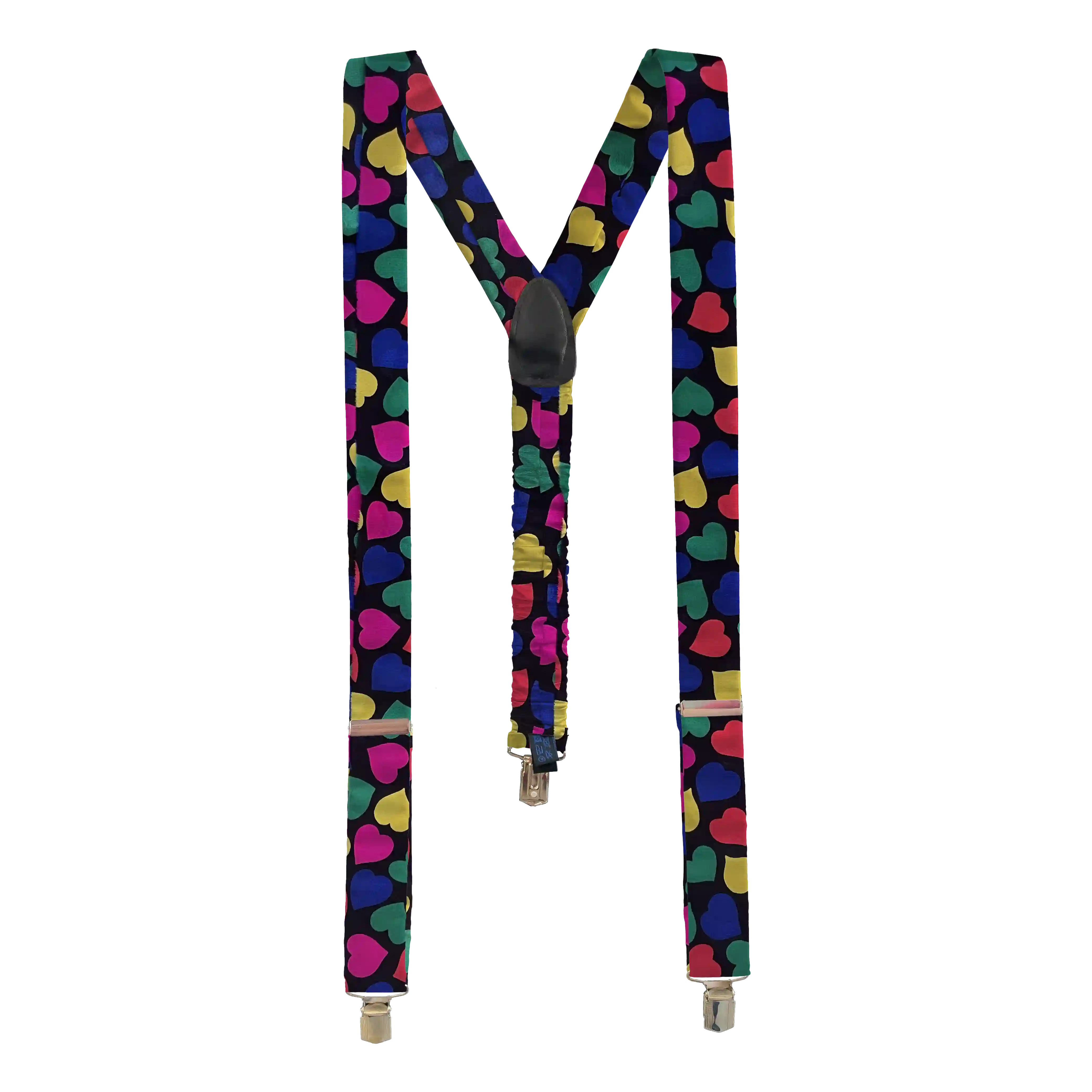 braces from silk, fabric: colourful hearts on black (7298)