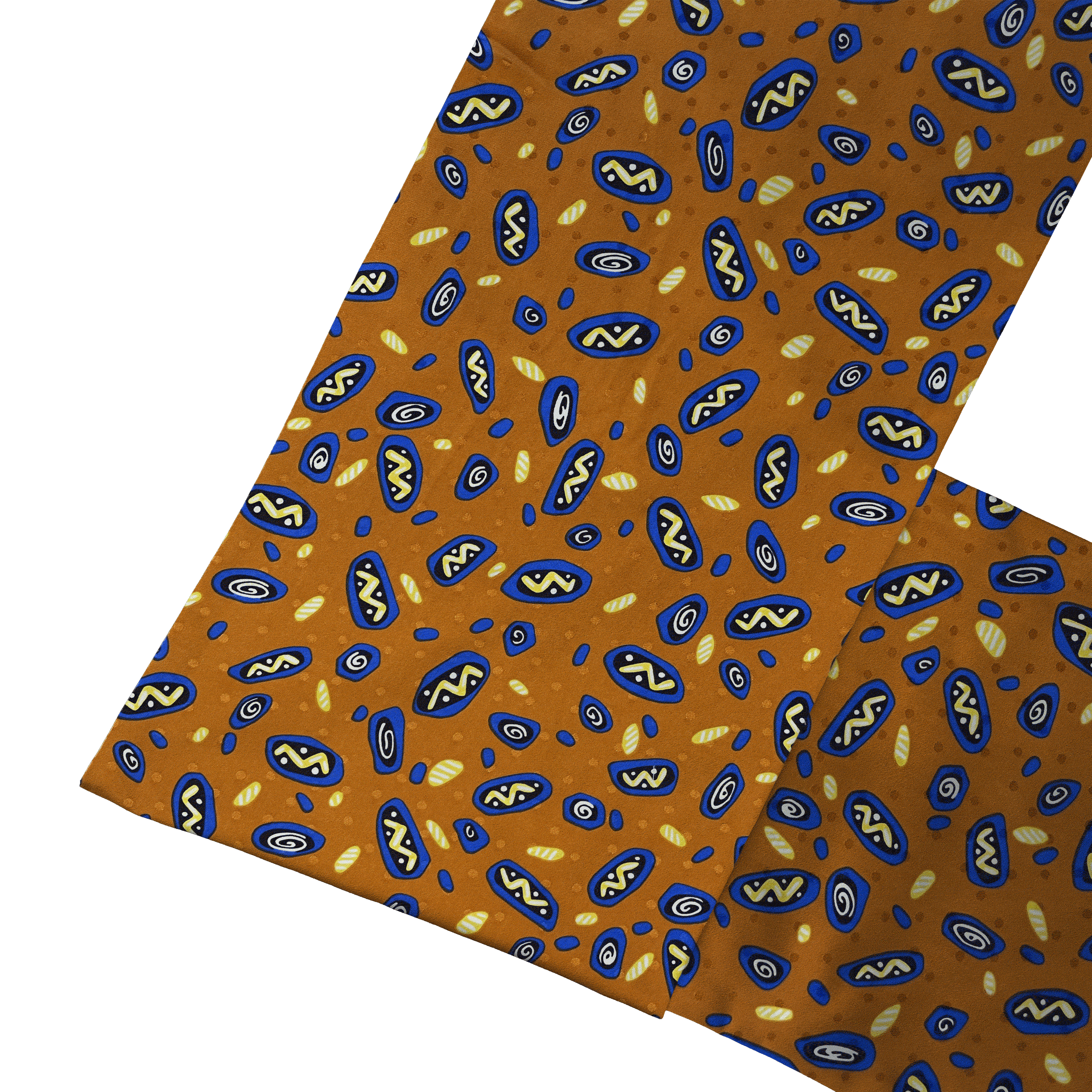Sacco-Schal aus Seide, Stoff: Phantasiemuster in gelb, schwarz und blau auf ocker (6055)