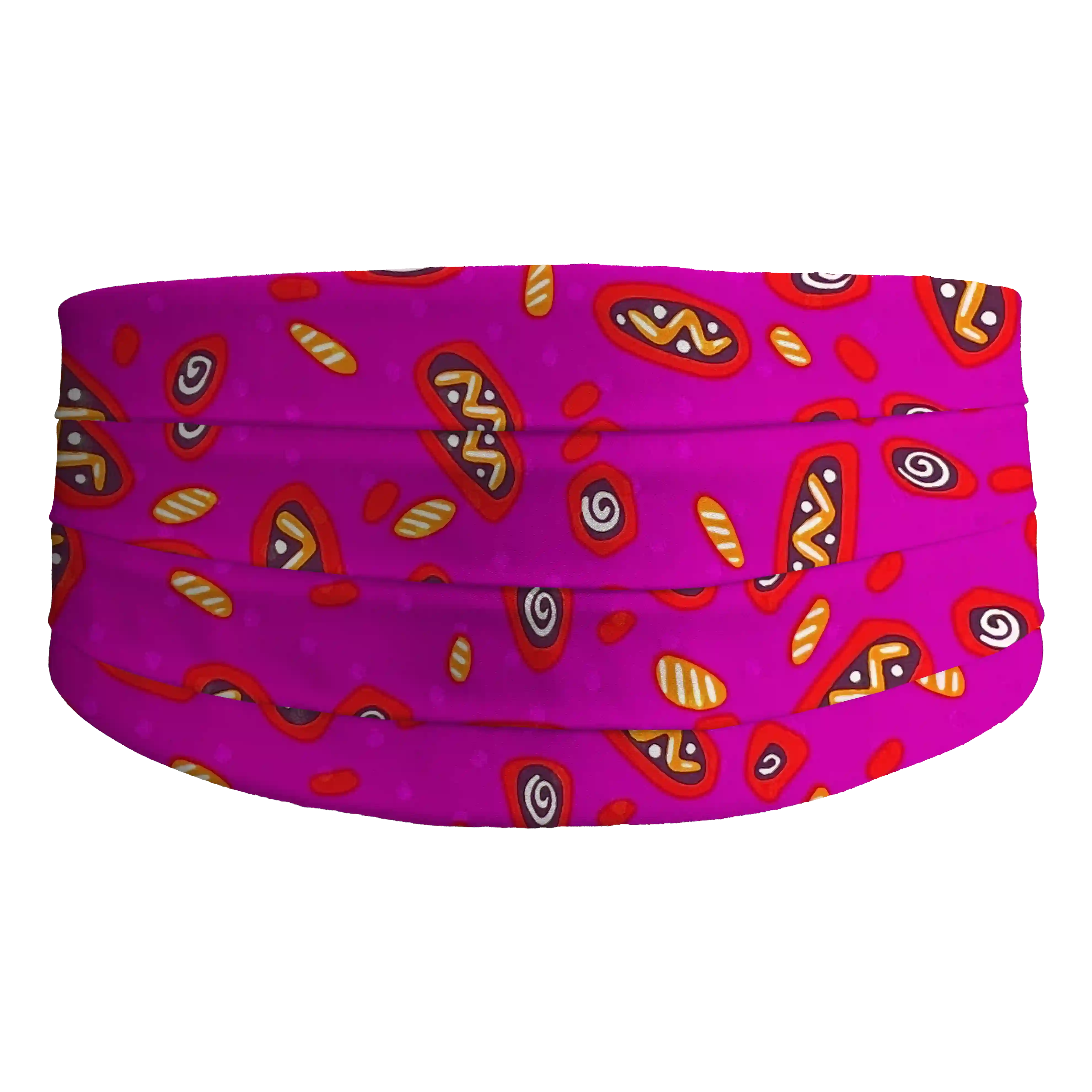 Kummerbund aus Seide, Stoff: Phantasiemuster in orange, schwarz und rot auf magenta (6495)