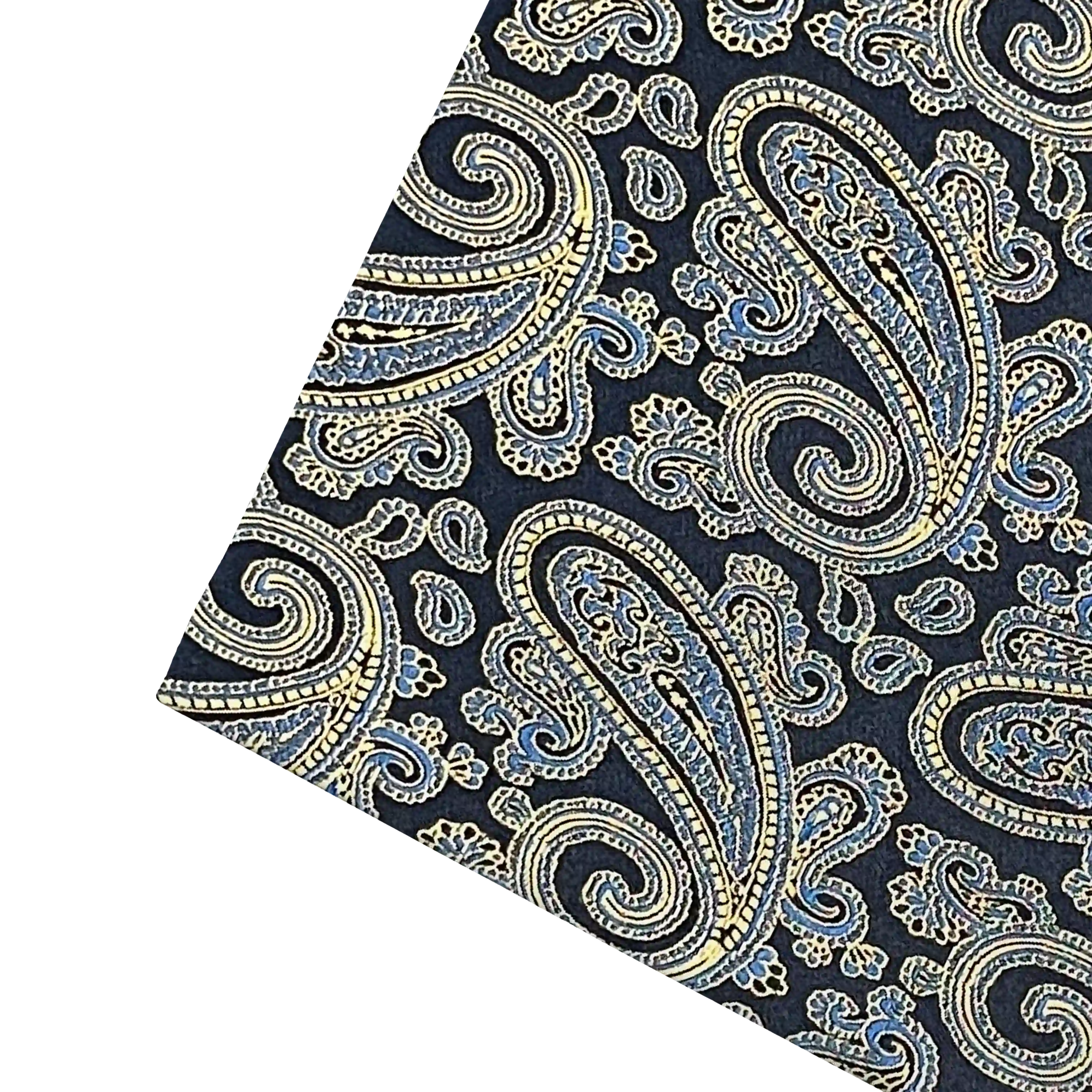 [PS-S300-70-7184] Ziertuch aus Seide, 30 x 30 cm, Stoff: Paisley in goldgelb und türkis auf dunkelblau (7184)
