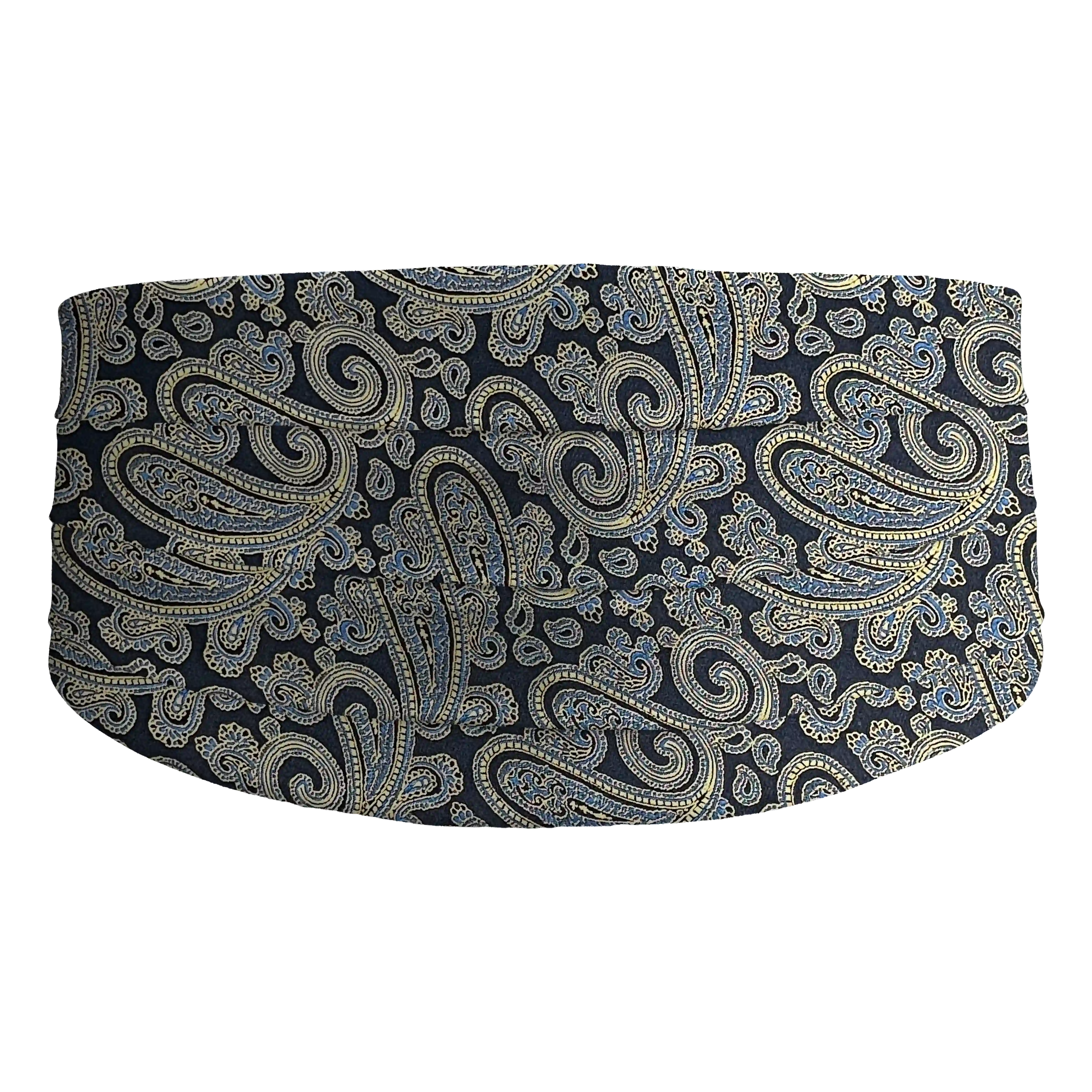 [CB-XS-70-7184] Kummerbund aus Seide, Stoff: Paisley in goldgelb und türkis auf dunkelblau (7184) (XS)
