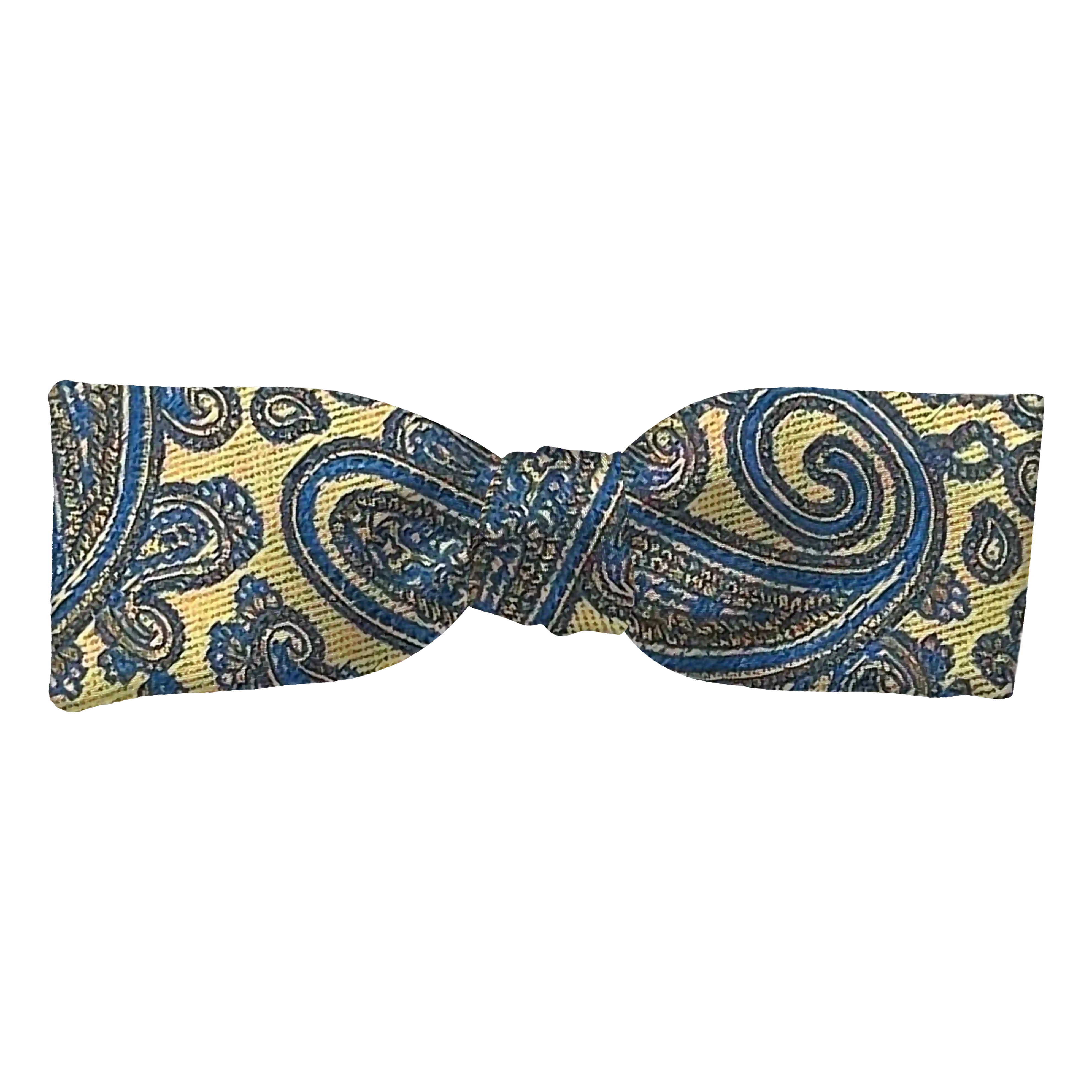 [BT-S-35-E-70-7184b] Schleife aus Seide, Form: gerade, Höhe: 35 mm, Stoff: Paisley in türkis auf goldgelb (7184b) (EASY: vorgebunden mit verstellbarer Größe)
