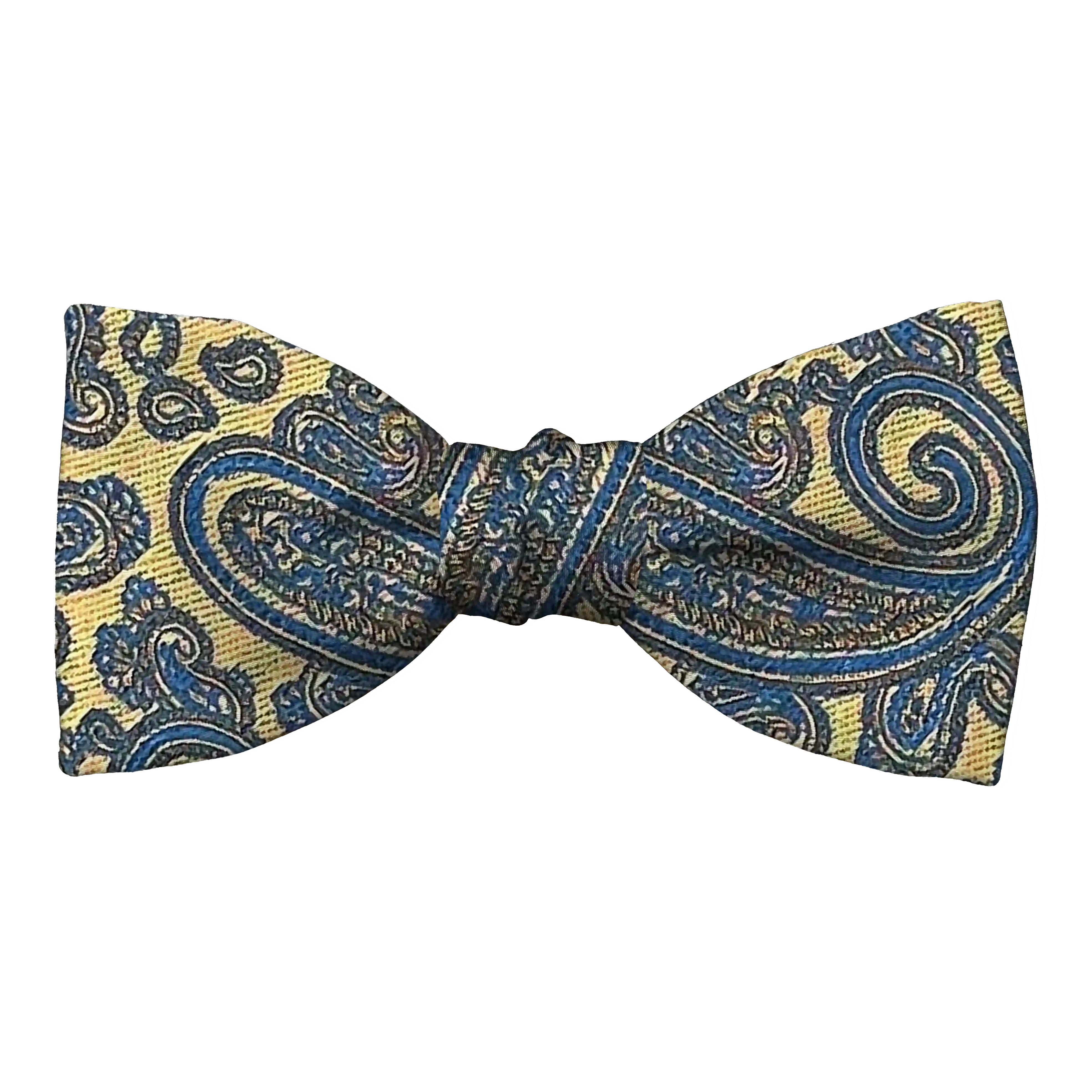 [BT-S-50-E-70-7184b] Schleife aus Seide, Form: gerade, Höhe: 50 mm, Stoff: Paisley in türkis auf goldgelb (7184b) (EASY: vorgebunden mit verstellbarer Größe)