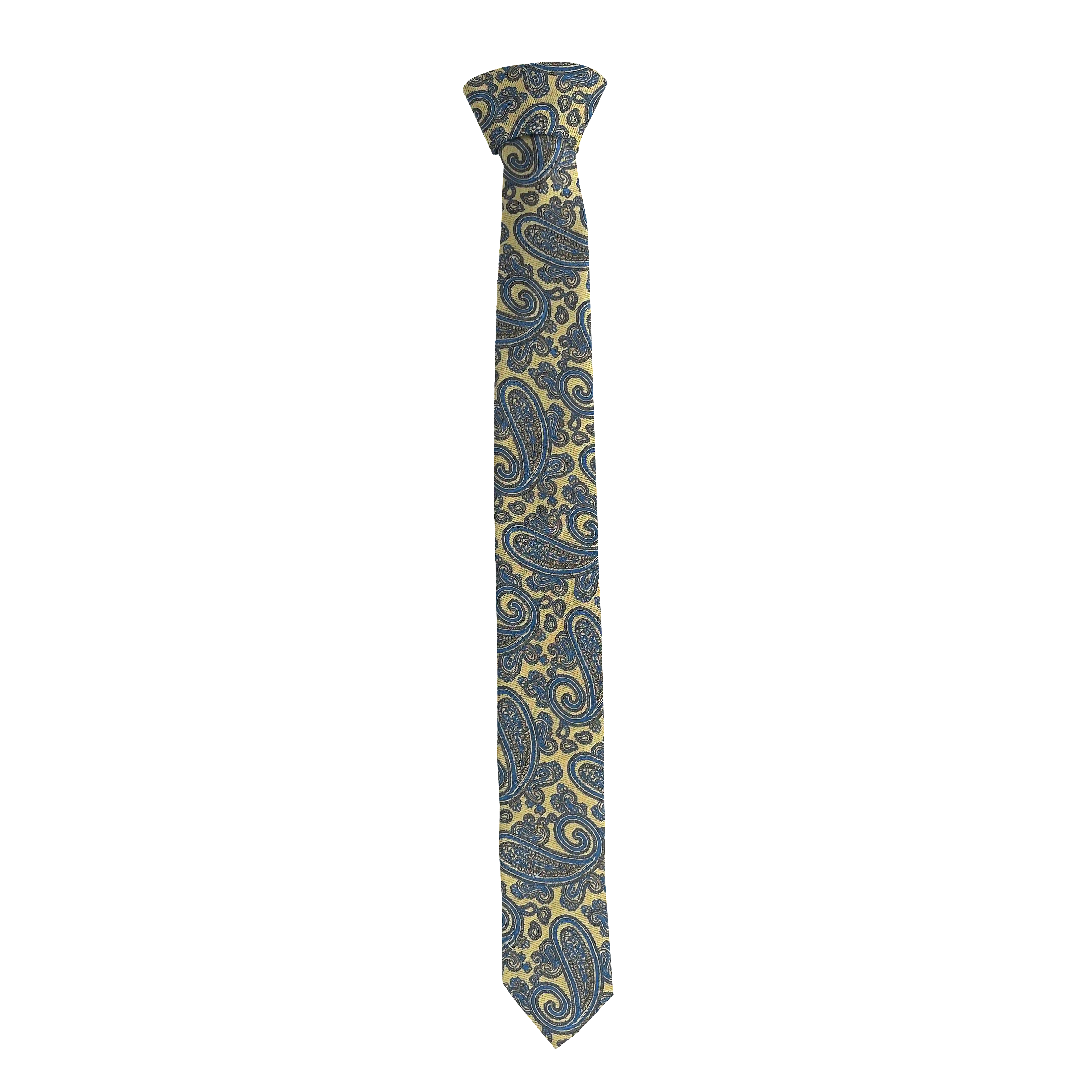[T-55-M-70-7184b] Krawatte aus Seide, Breite: 55 mm, Stoff: Paisley in türkis auf goldgelb (7184b) (Standardlänge (150 cm))