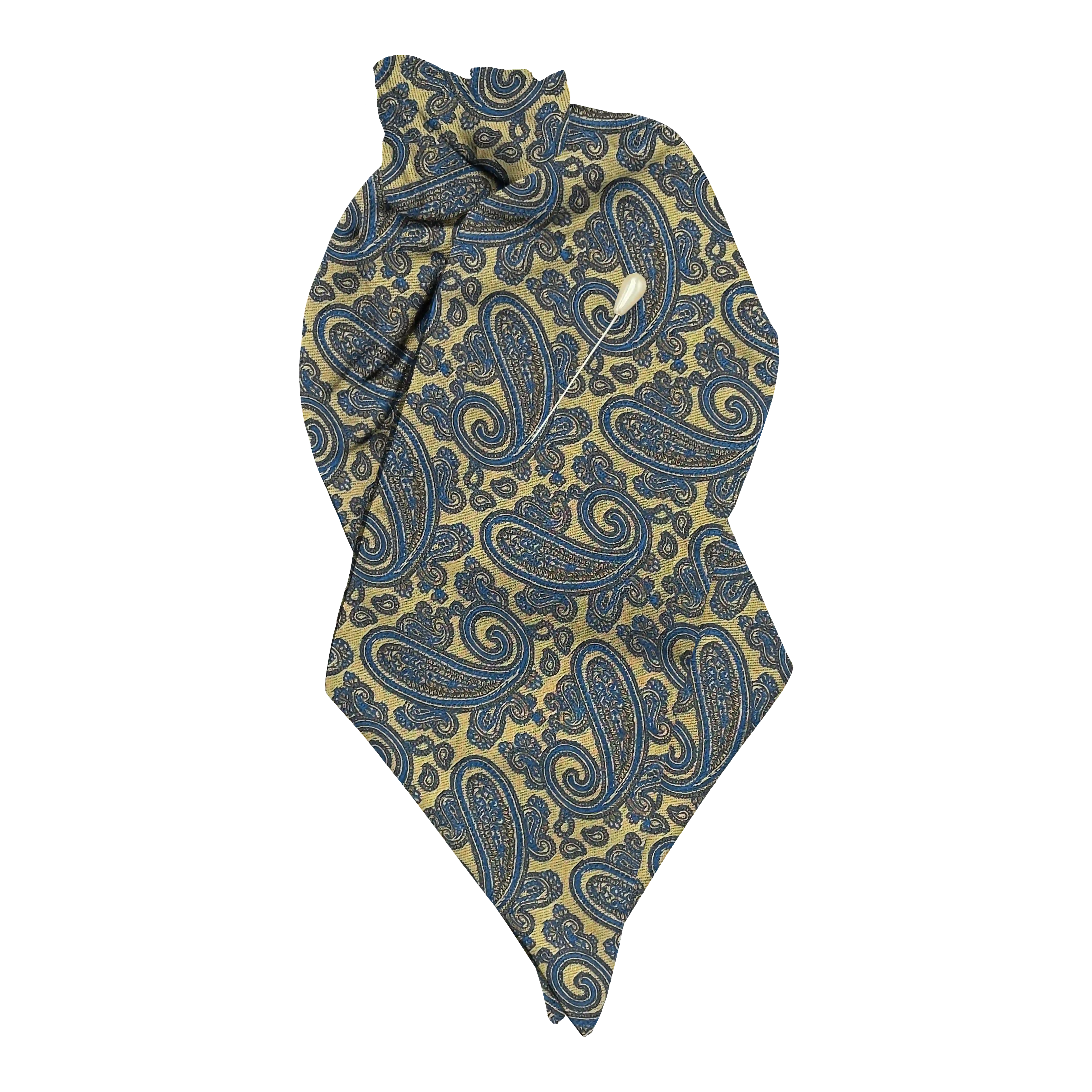 [PL-N-70-7184b] Plastron aus Seide, Stoff: Paisley in türkis auf goldgelb (7184b) (mit Nadel)
