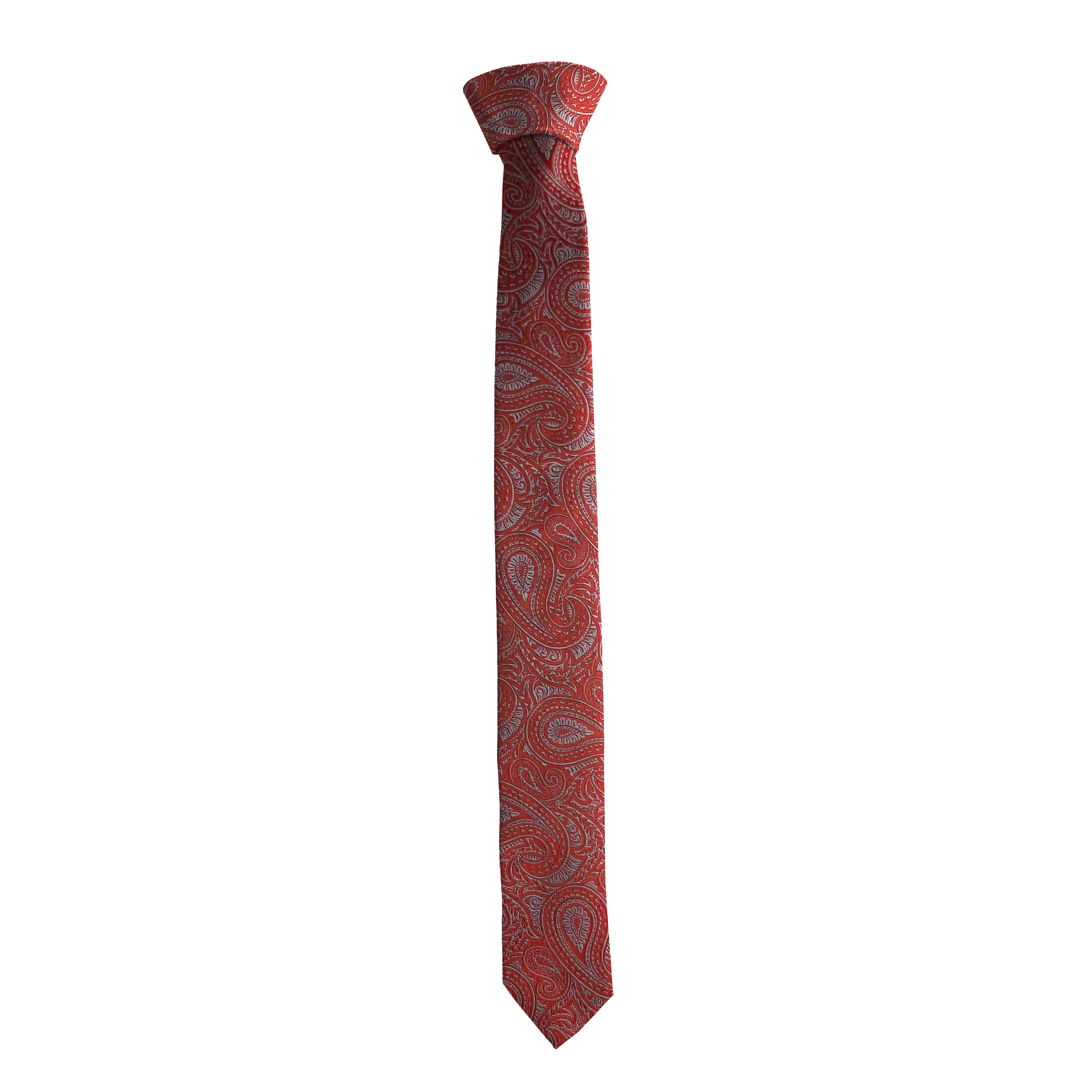 [T-55-M-70-7244] Krawatte aus Seide, Breite: 55 mm, Stoff: hellblaues Paisley auf rot (7244) (Standardlänge (150 cm))
