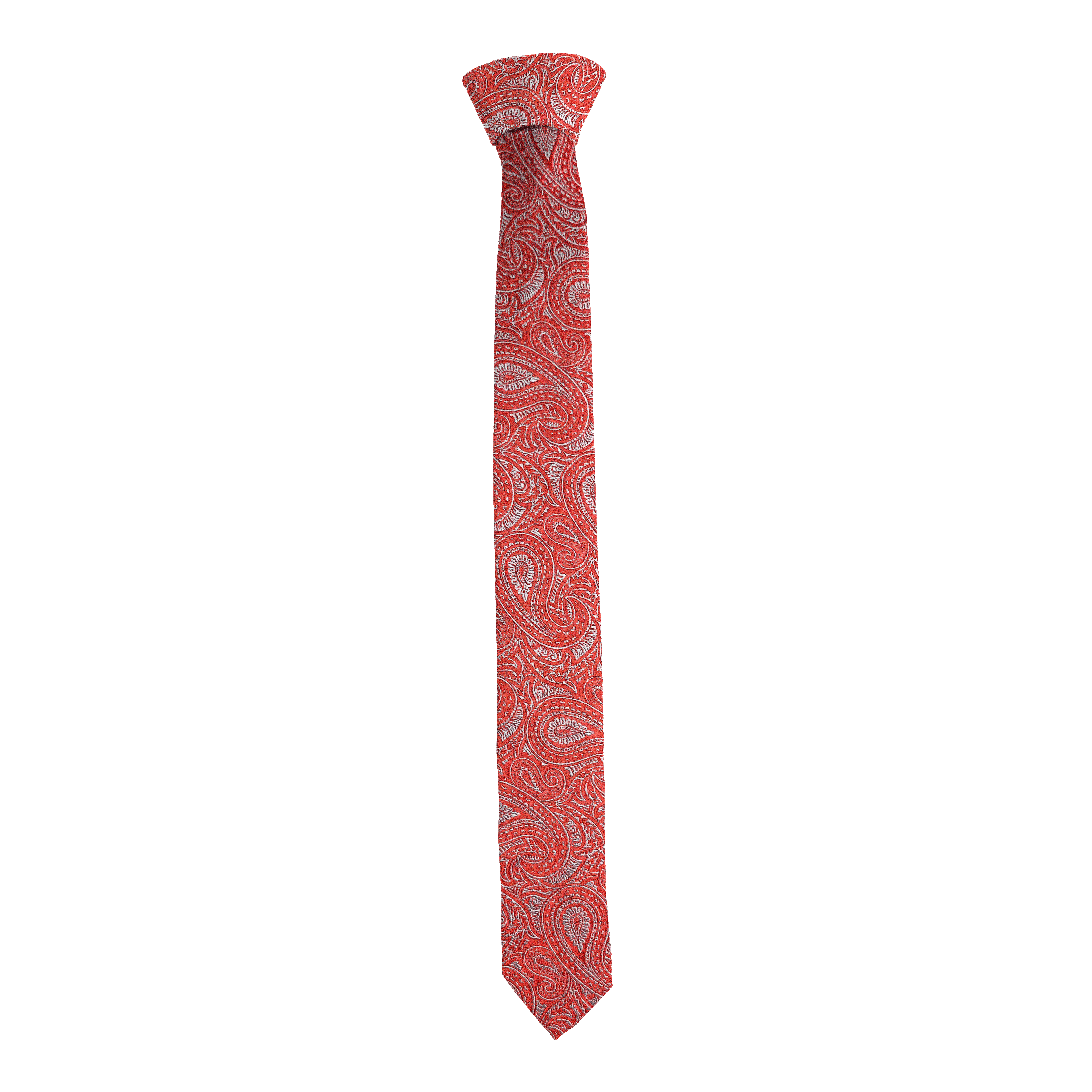 Krawatte aus Seide, Breite: 55, Stoff: hellblaues Paisley auf rot (7244)