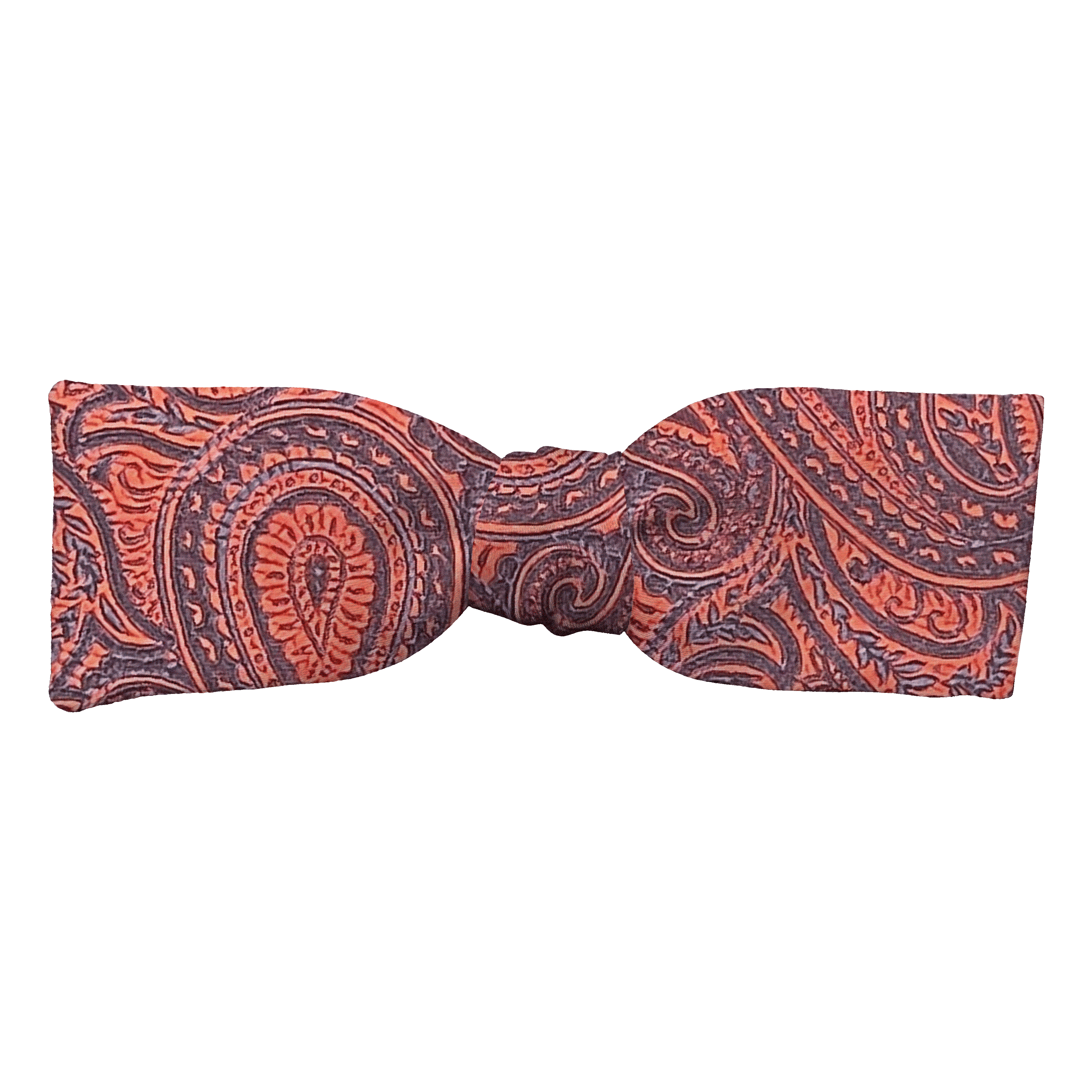 Schleife aus Seide, Form: gerade, Höhe: 35, Stoff: dunkelblaues Paisley auf rot (7246)