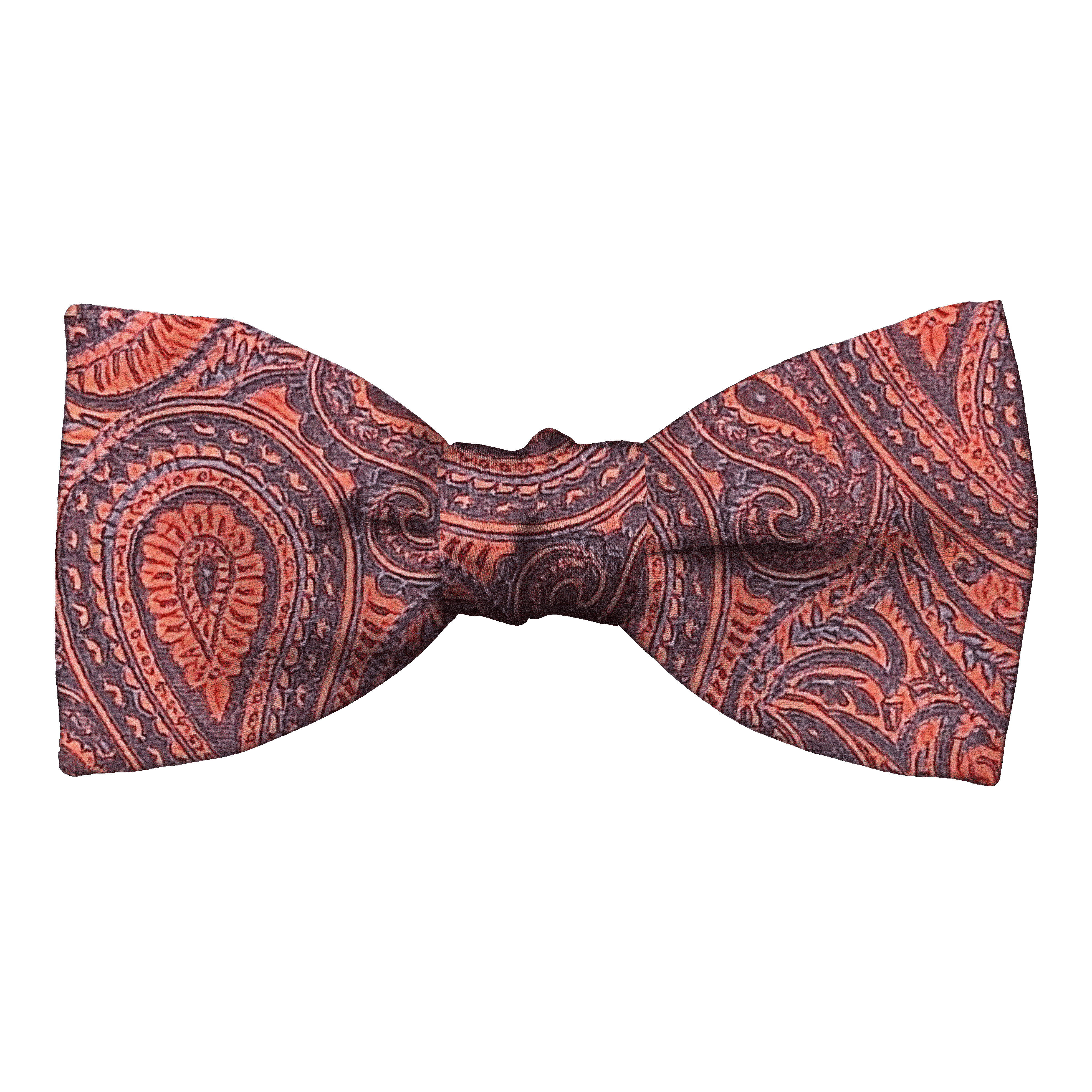Schleife aus Seide, Form: gerade, Höhe: 50, Stoff: dunkelblaues Paisley auf rot (7246)