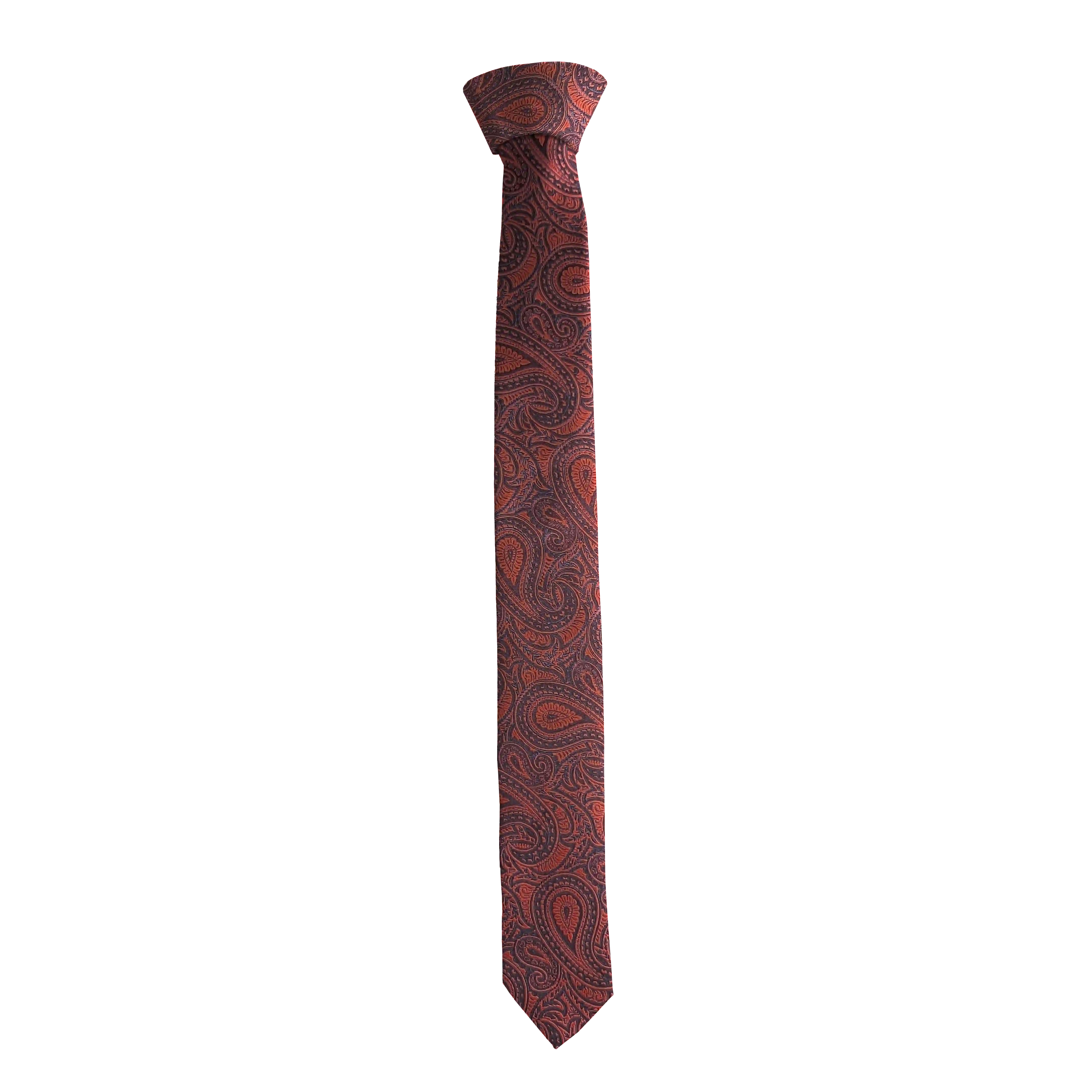 [T-55-M-70-7246] Krawatte aus Seide, Breite: 55 mm, Stoff: dunkelblaues Paisley auf rot (7246) (Standardlänge (150 cm))