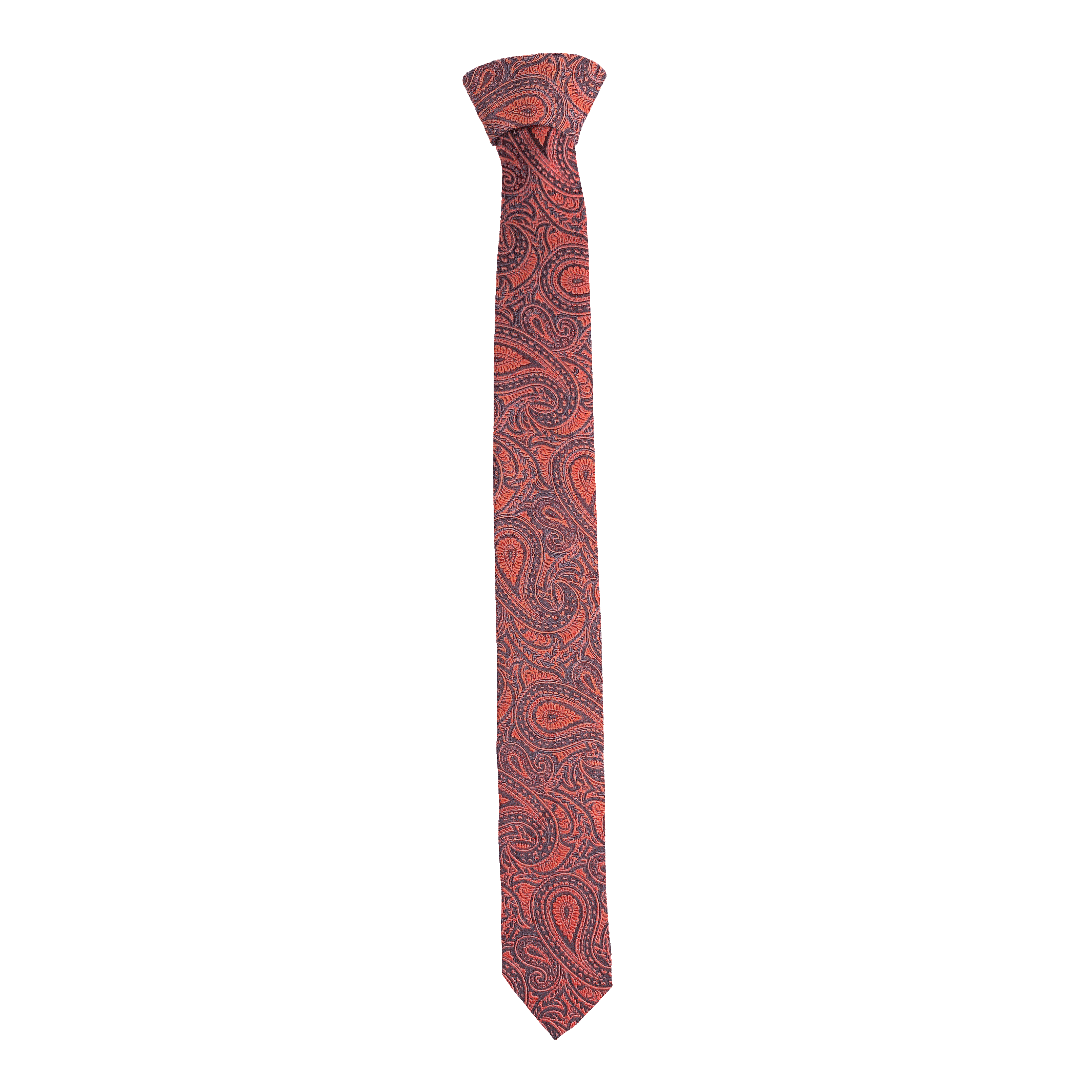 Krawatte aus Seide, Breite: 55, Stoff: dunkelblaues Paisley auf rot (7246)