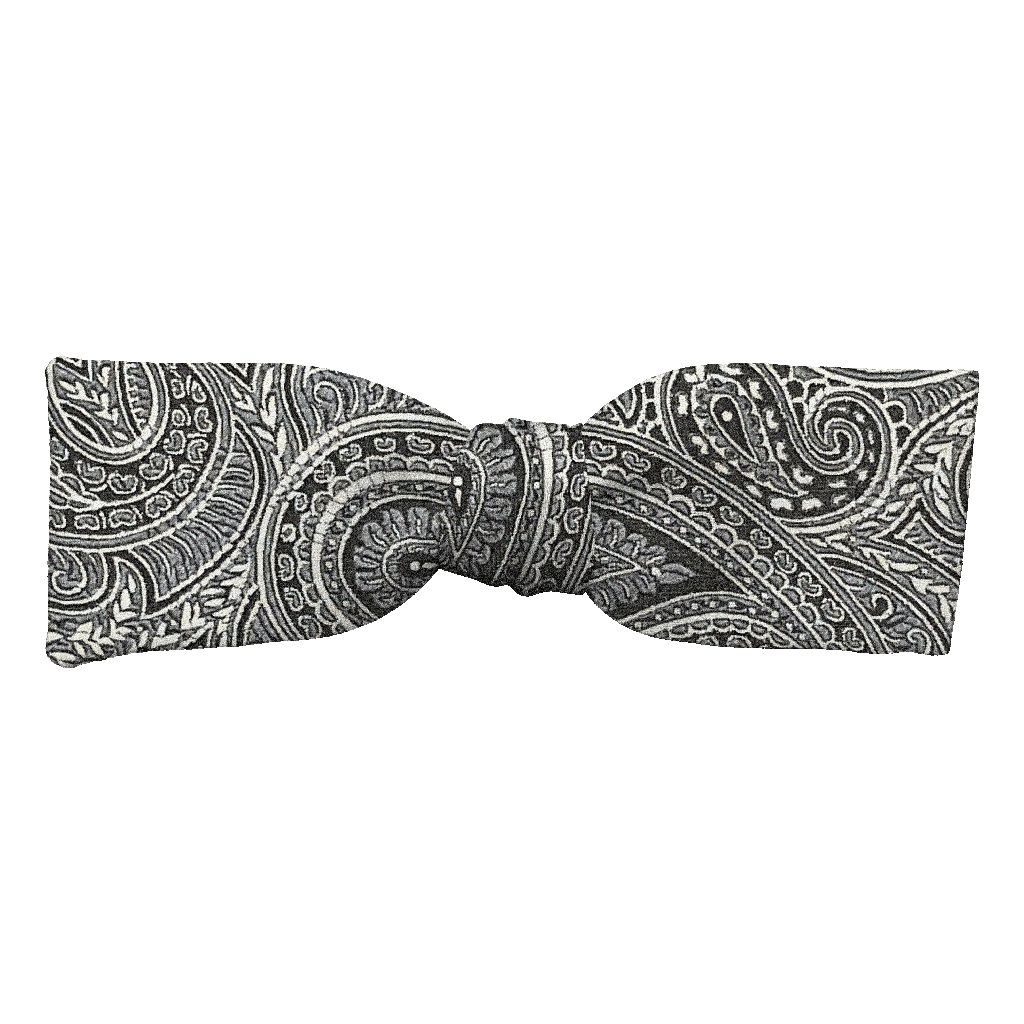 [BT-S-35-E-70-7247] Schleife aus Seide, Form: gerade, Höhe: 35, Stoff: graues Paisley auf schwarz (7247) (EASY: vorgebunden mit verstellbarer Größe)