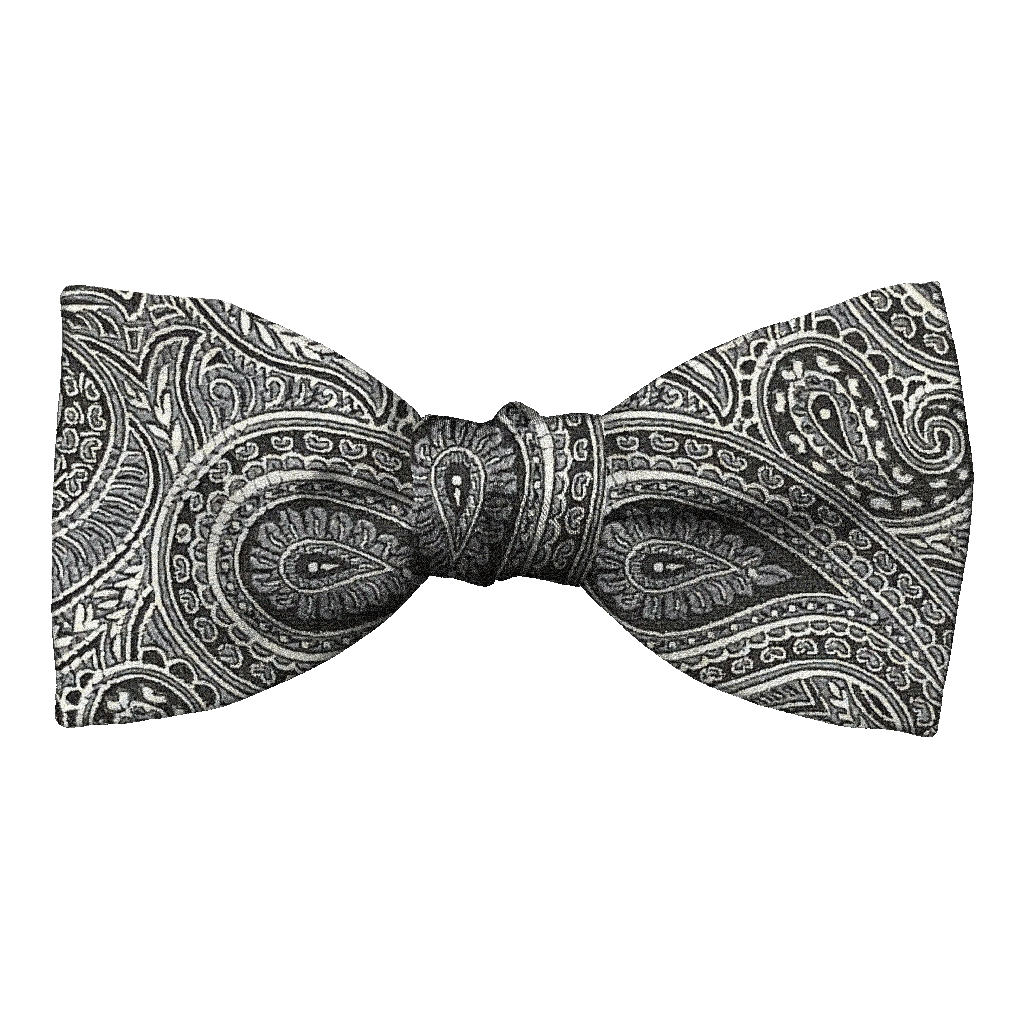 [BT-S-50-E-70-7247] Schleife aus Seide, Form: gerade, Höhe: 50, Stoff: graues Paisley auf schwarz (7247) (EASY: vorgebunden mit verstellbarer Größe)