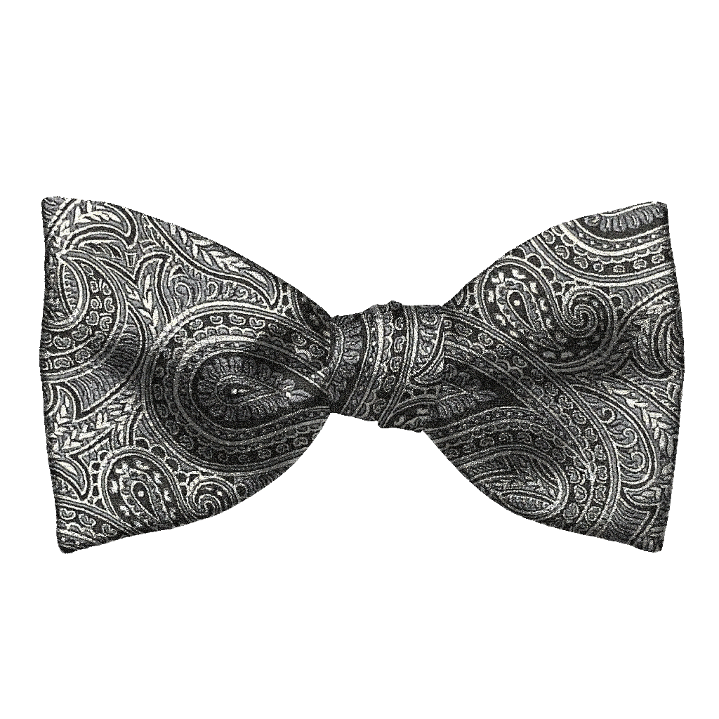 [BT-S-65-E-70-7247] Schleife aus Seide, Form: gerade, Höhe: 65, Stoff: graues Paisley auf schwarz (7247) (EASY: vorgebunden mit verstellbarer Größe)