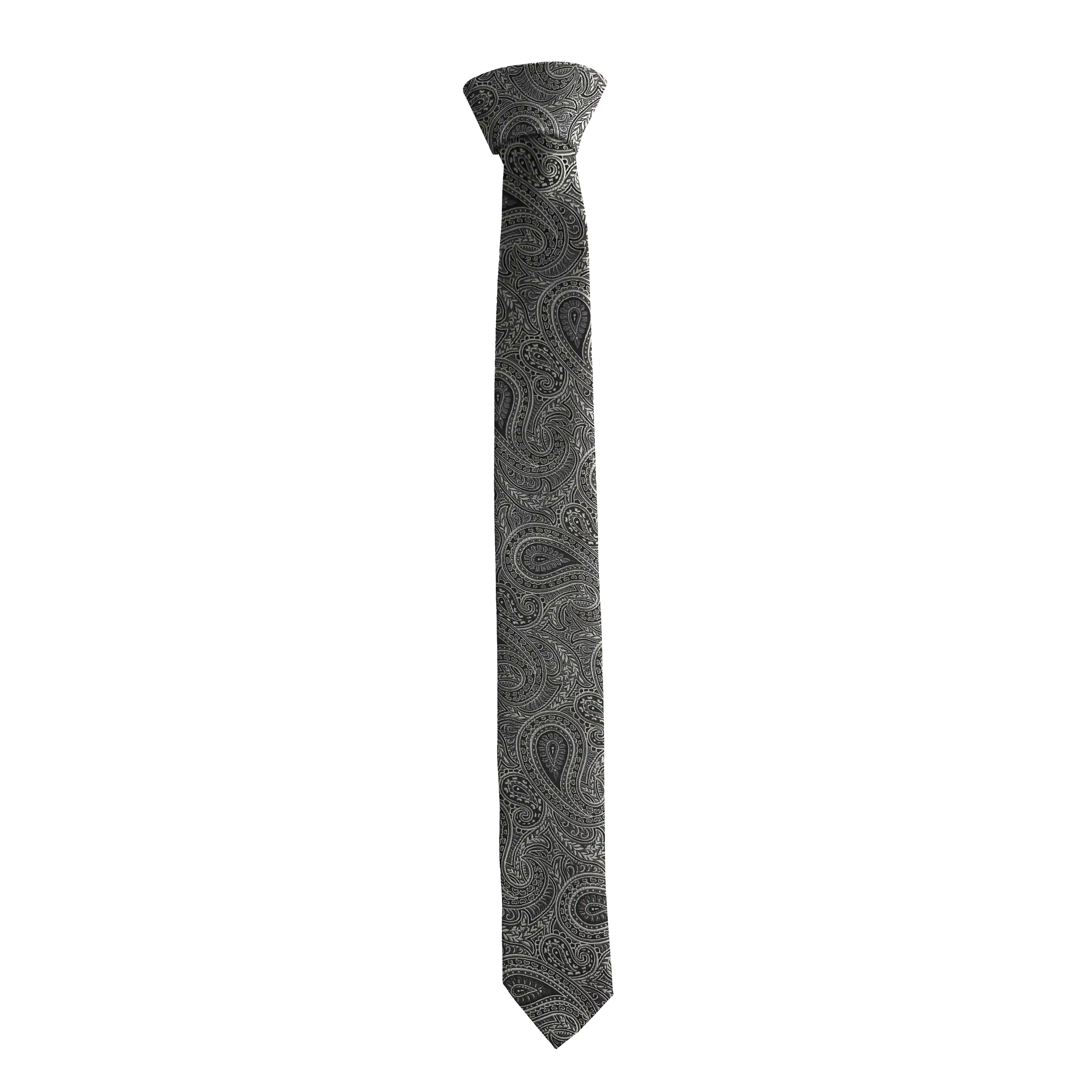 [T-55-M-70-7247] Krawatte aus Seide, Breite: 55 mm, Stoff: graues Paisley auf schwarz (7247) (Standardlänge (150 cm))