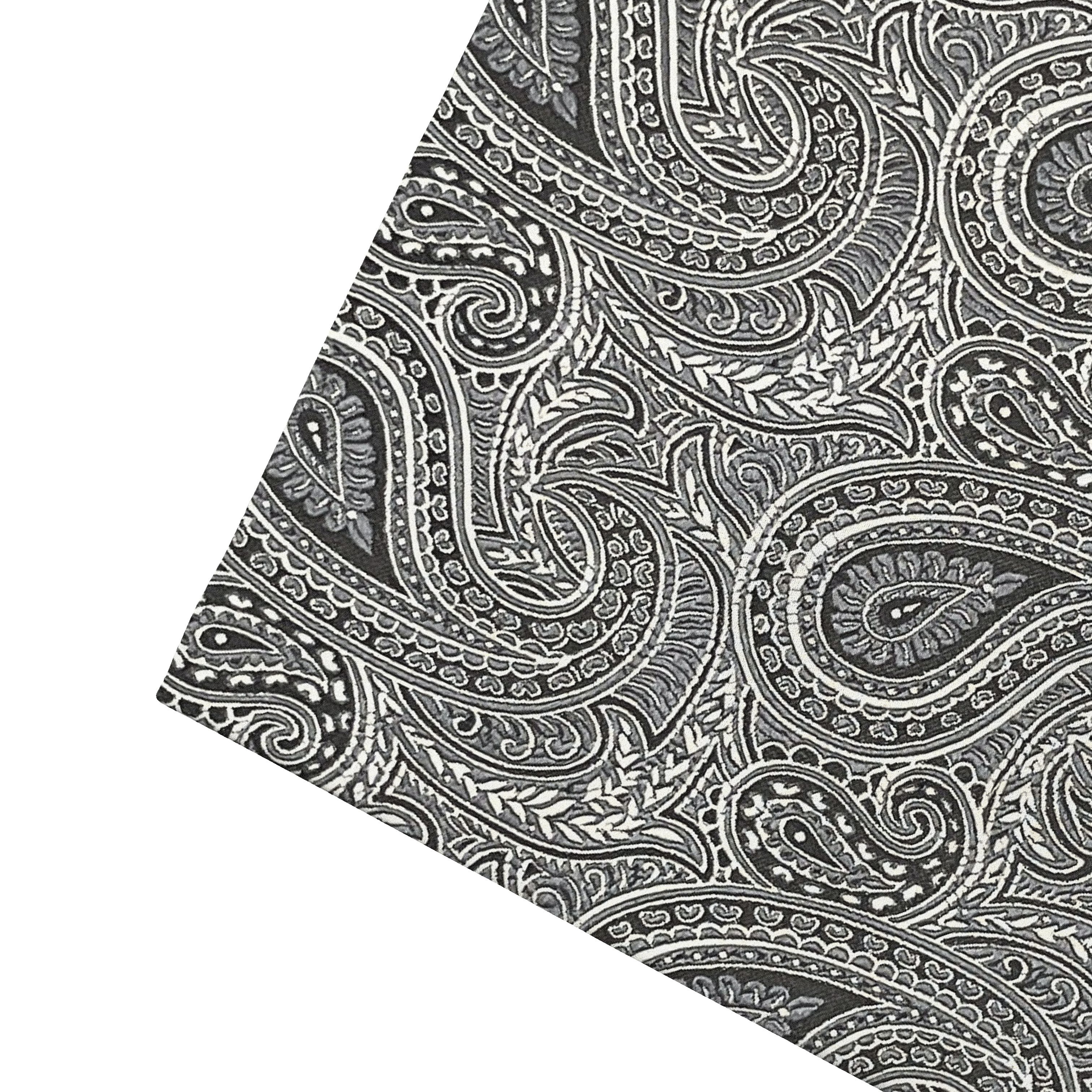[PS-S300-70-7247] Ziertuch aus Seide, 30 x 30 cm, Stoff: graues Paisley auf schwarz (7247)