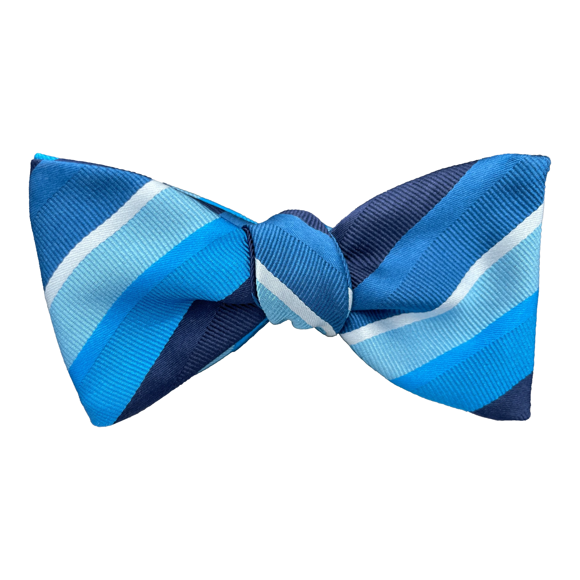 Schleife aus Seide, Form: gerade, Höhe: 65, Stoff: gestreift in Blaustufen (7998)