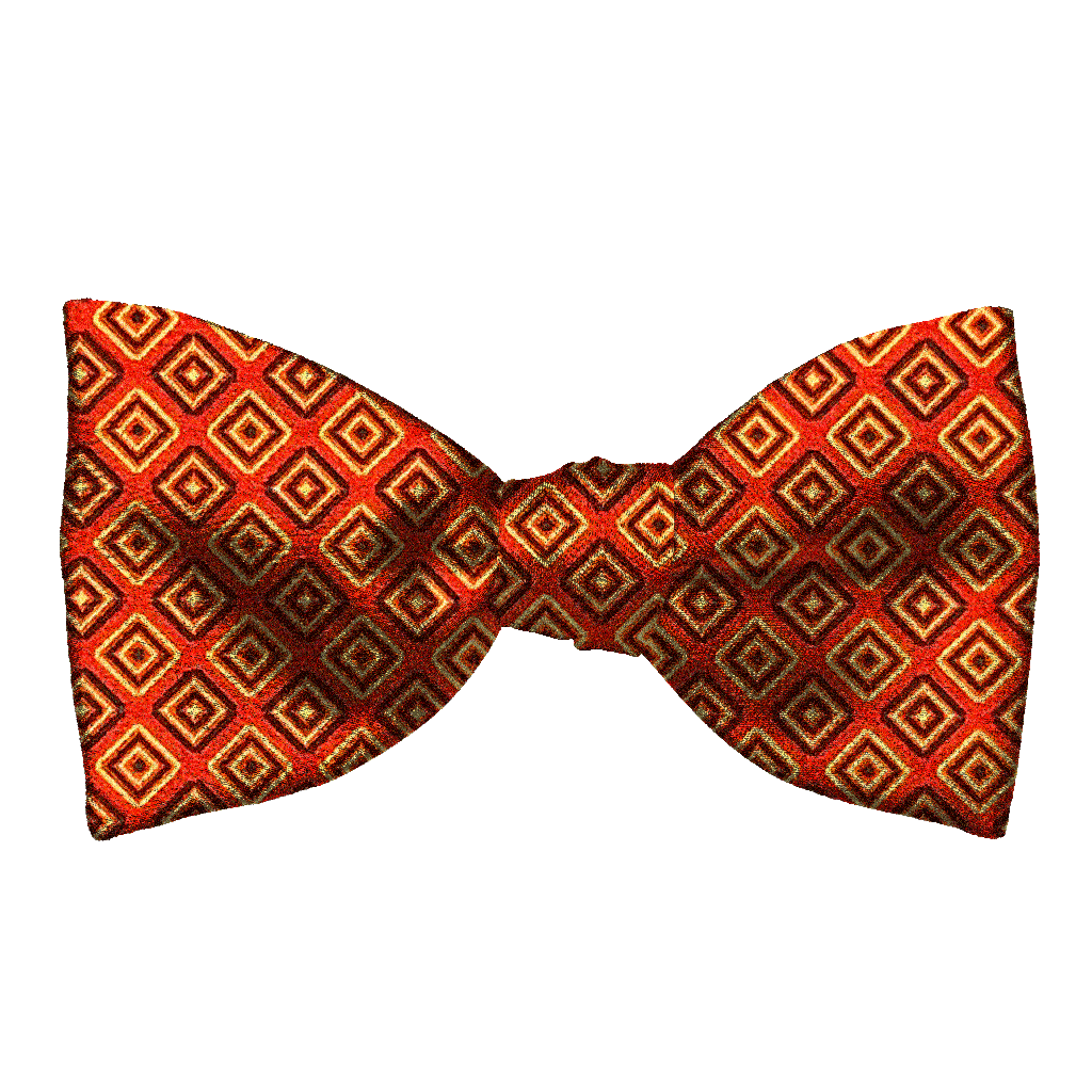 [BT-S-65-E-70-7370] Schleife aus Seide, Form: gerade, Höhe: 65, Stoff: geometrisch gemustert in blau und gelb auf rot (7370) (EASY: vorgebunden mit verstellbarer Größe)