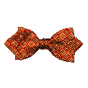 Schleife aus Seide, Form: spitz, Höhe: 60, Stoff: geometrisch gemustert in blau und gelb auf rot (7370)