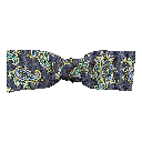 Schleife aus Seide, Form: gerade, Höhe: 35, Stoff: kleines Paisley in blau, grün und gelb auf dunkelblau (6499)