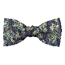 Schleife aus Seide, Form: gerade, Höhe: 50, Stoff: kleines Paisley in blau, grün und gelb auf dunkelblau (6499)