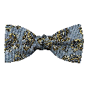 Schleife aus Seide, Form: gerade, Höhe: 50, Stoff: kleines Paisley in blau und gelb auf hellblau (6500)