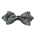 Schleife aus Seide, Form: spitz, Höhe: 60, Stoff: kleines Paisley in blau und gelb auf hellblau (6500)