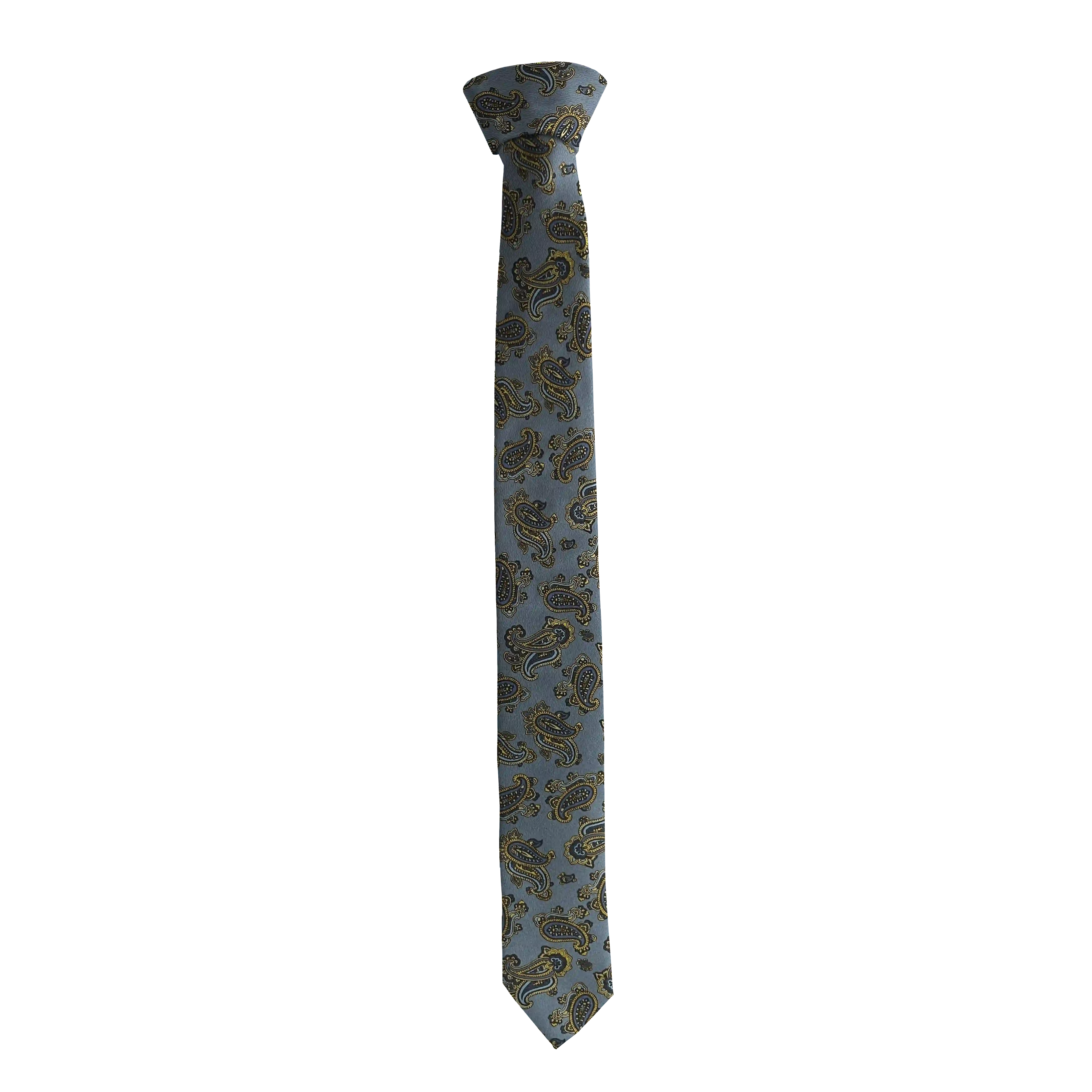 Krawatte aus Seide, Breite: 55 mm, Stoff: kleines Paisley in blau und gelb auf hellblau (6500)