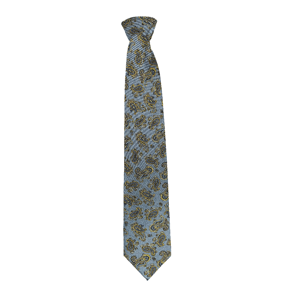 [T-85-M-60-6500] Krawatte aus Seide, Breite: 85, Stoff: kleines Paisley in blau und gelb auf hellblau (6500) (Standardlänge (150))