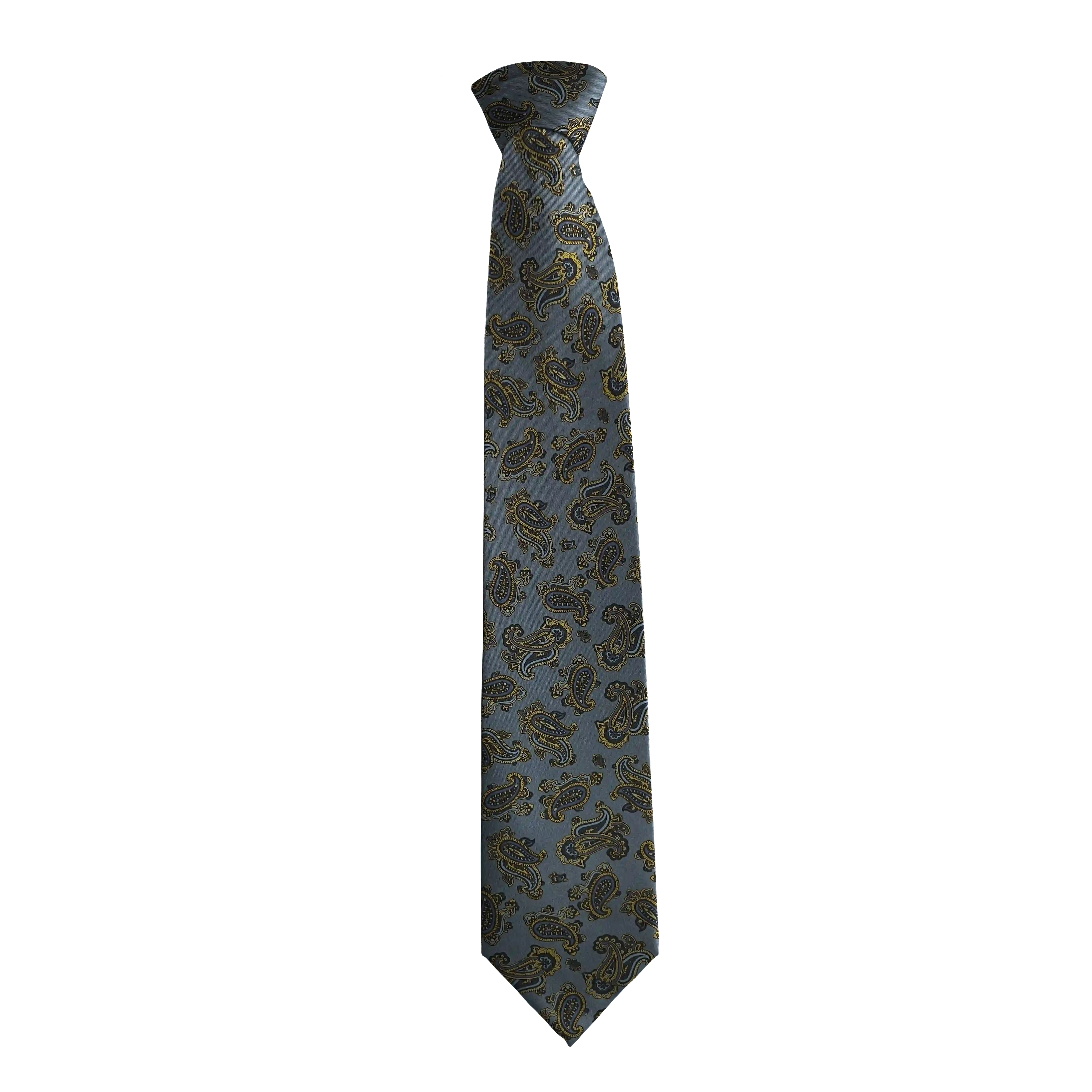 Krawatte aus Seide, Breite: 85 mm, Stoff: kleines Paisley in blau und gelb auf hellblau (6500)