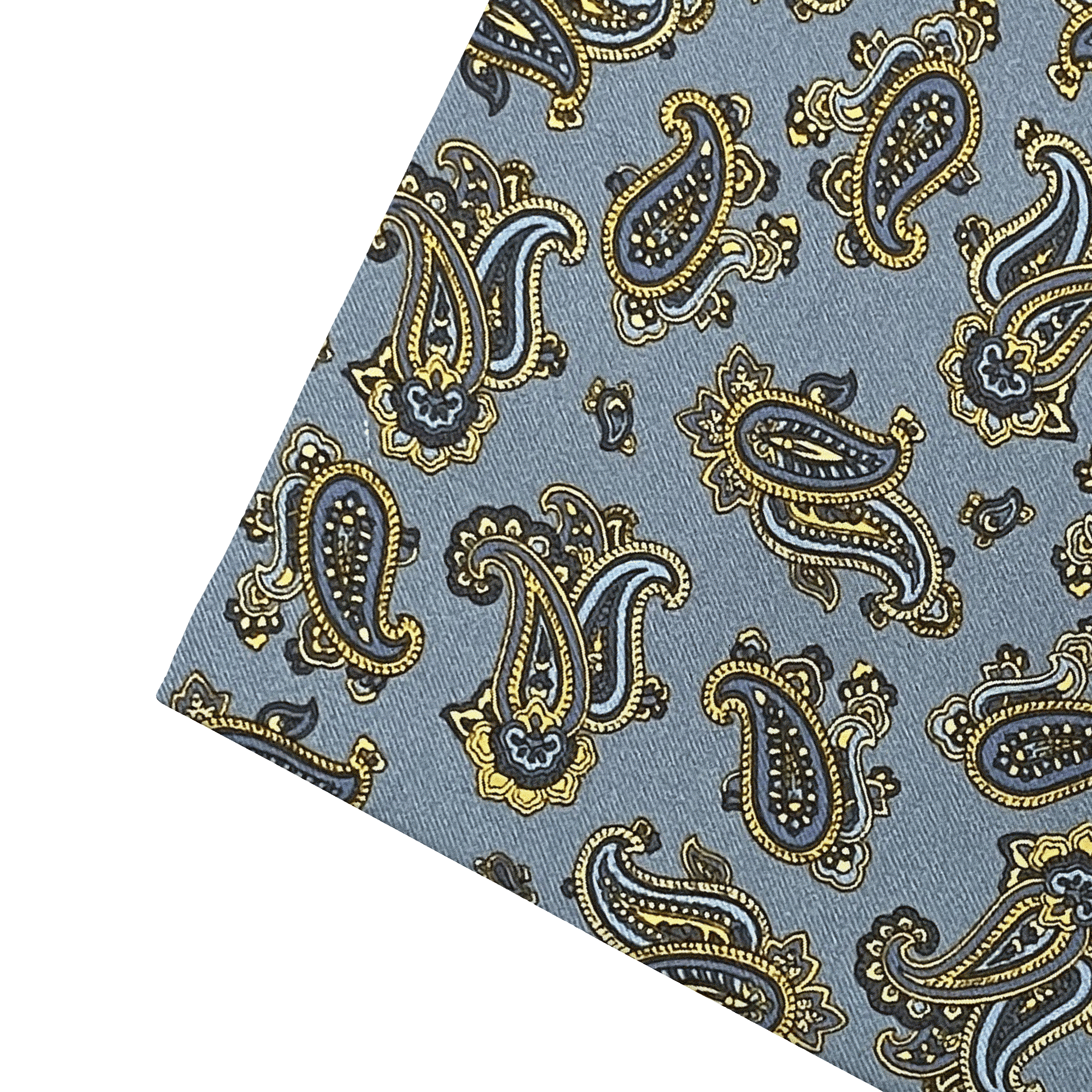 [PS-S300-60-6500] Ziertuch aus Seide, 30 x 30 cm, Stoff: kleines Paisley in blau und gelb auf hellblau (6500)