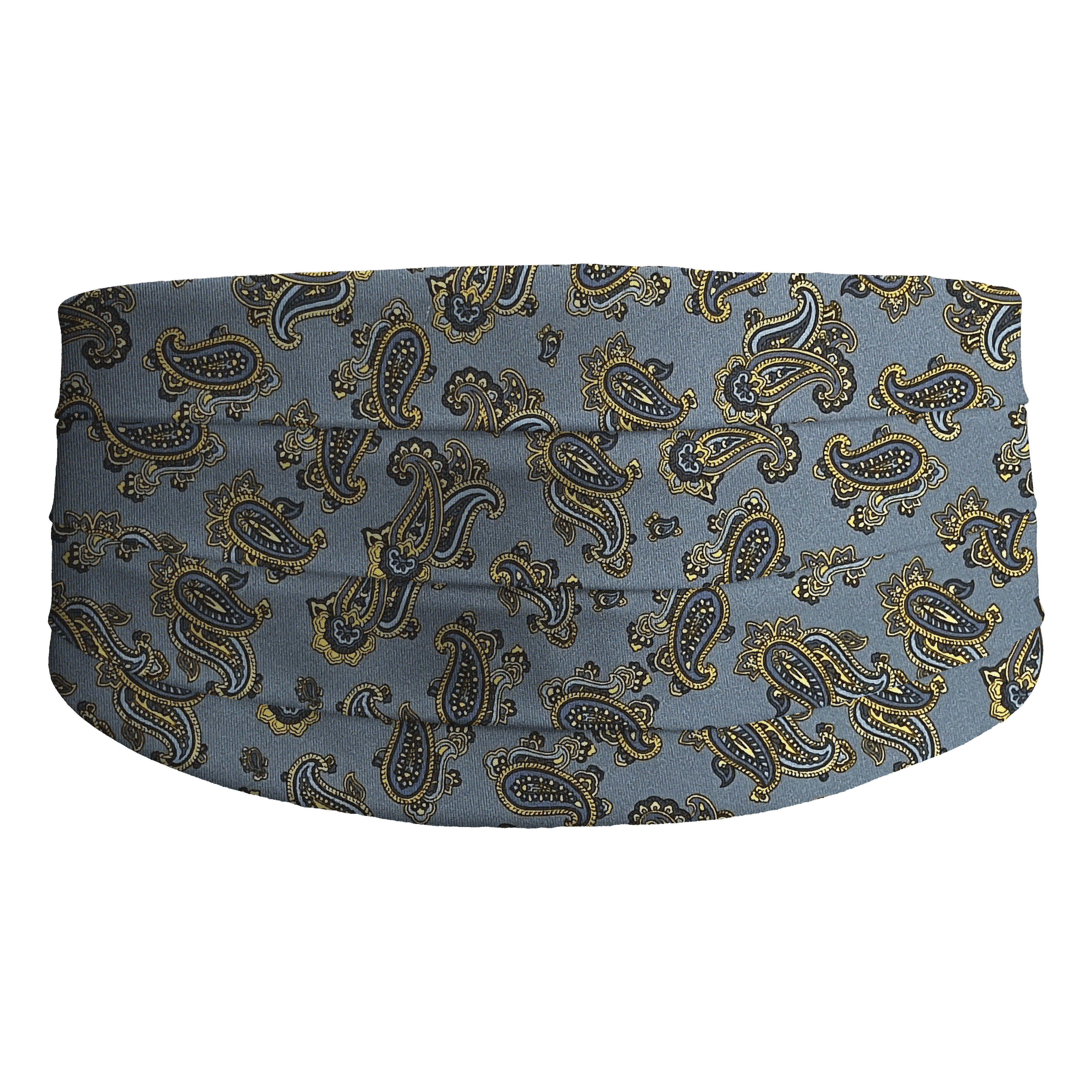[CB-S-60-6500] Kummerbund aus Seide, Stoff: kleines Paisley in blau und gelb auf hellblau (6500) (48)