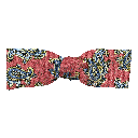 Schleife aus Seide, Form: gerade, Höhe: 35, Stoff: kleines Paisley in blau, gelb und grün auf bordeauxrot (6501)