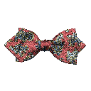 Schleife aus Seide, Form: spitz, Höhe: 60, Stoff: kleines Paisley in blau, gelb und grün auf bordeauxrot (6501)