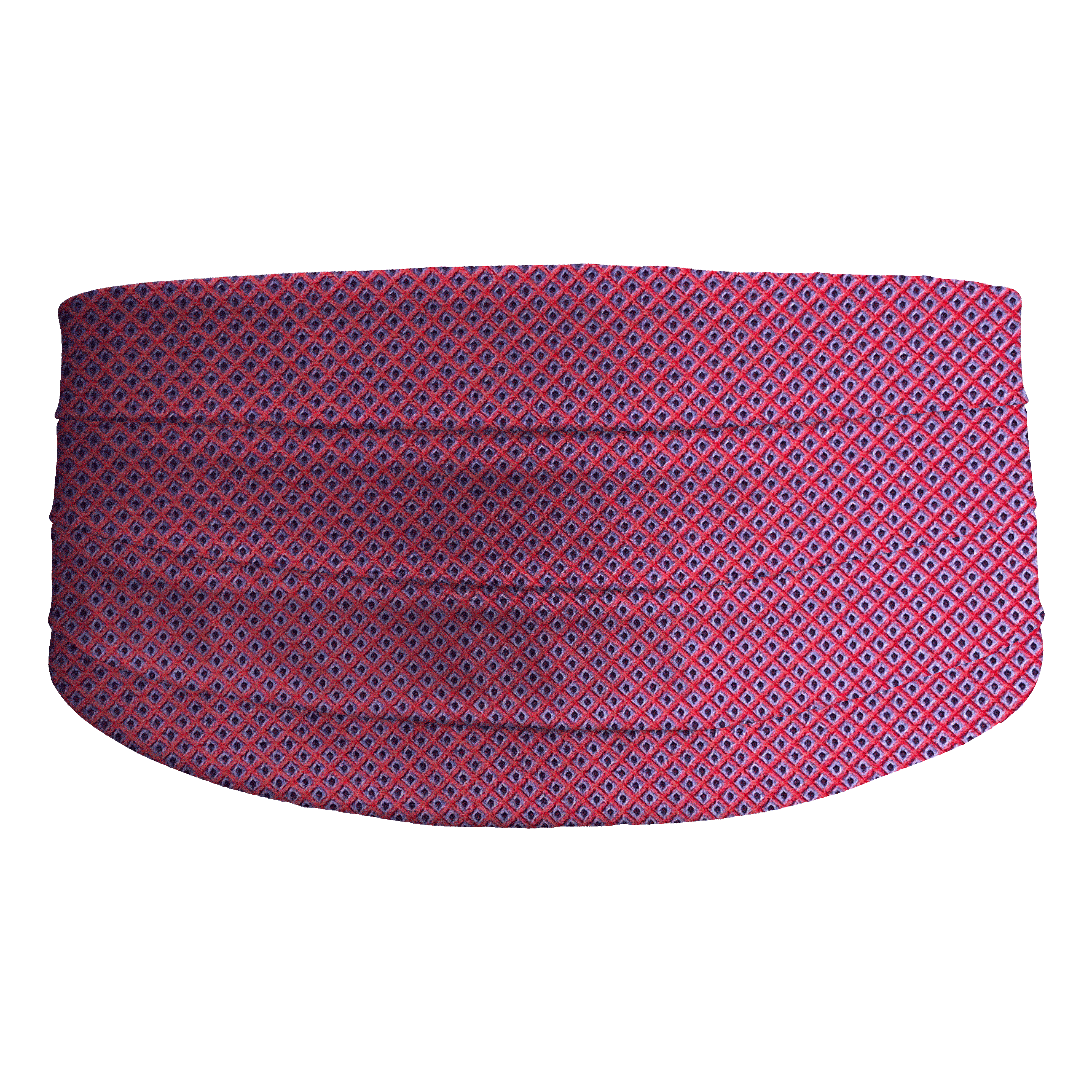 [CB-S-70-7047] Kummerbund aus Seide, Stoff: kleine blaue Quadrate auf rot (7047) (48)