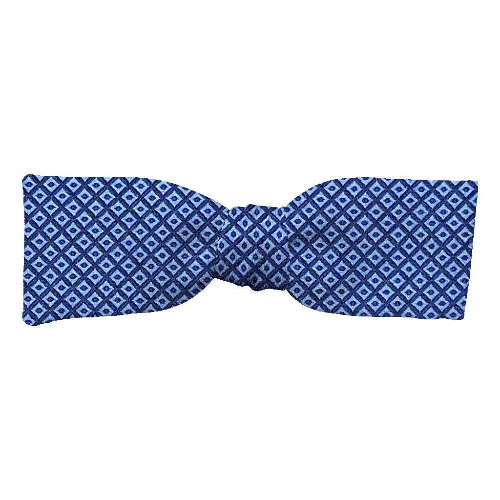 [BT-S-35-E-70-7048] Schleife aus Seide, Form: gerade, Höhe: 35, Stoff: kleine blaue Quadrate auf dunkelblau (7048) (EASY: vorgebunden mit verstellbarer Größe)