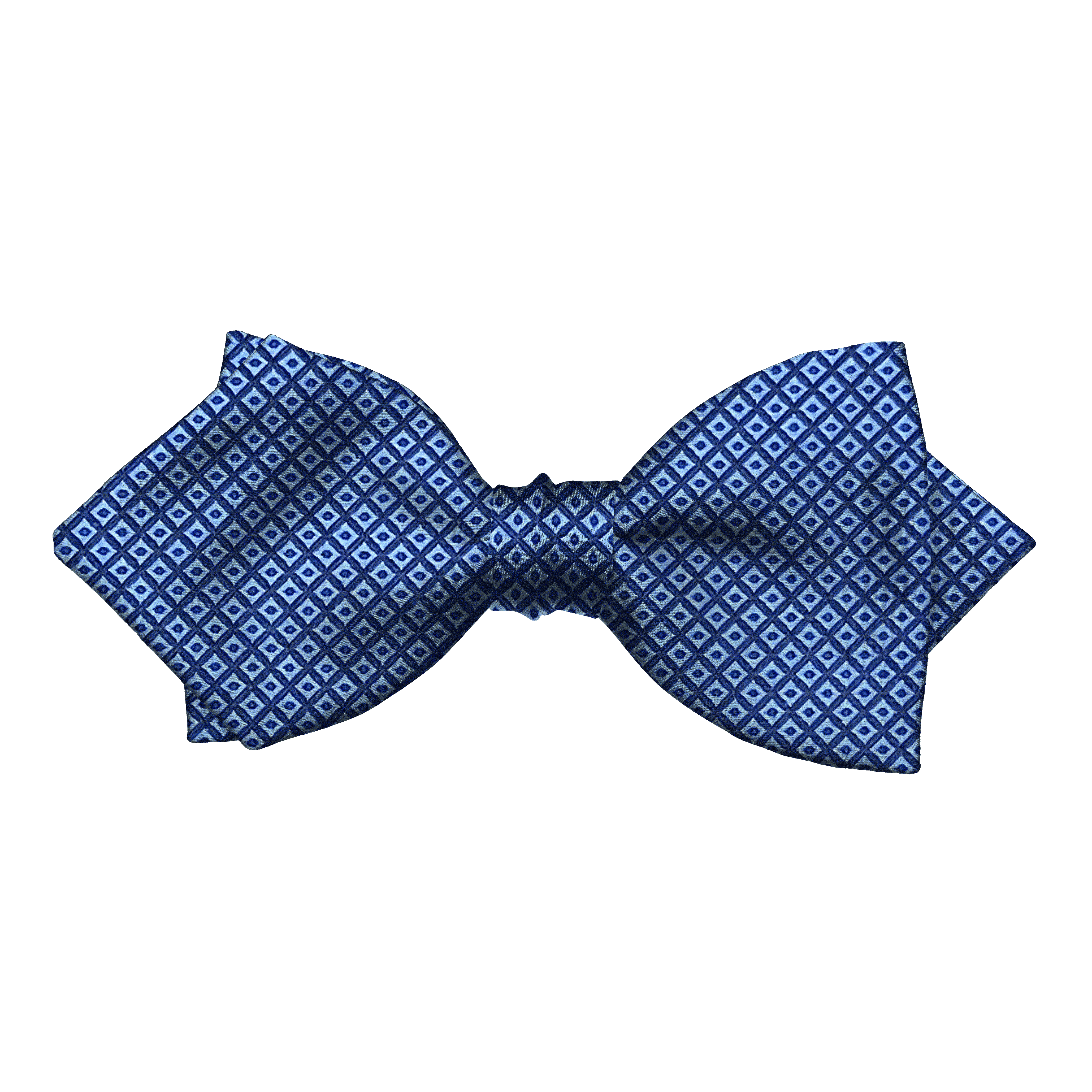 Schleife aus Seide, Form: spitz, Höhe: 60, Stoff: kleine blaue Quadrate auf dunkelblau (7048)